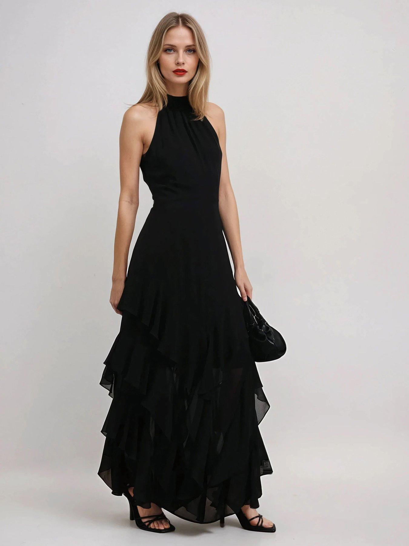  image of religion-taylor-ruffle-skirt-maxi-dress-black