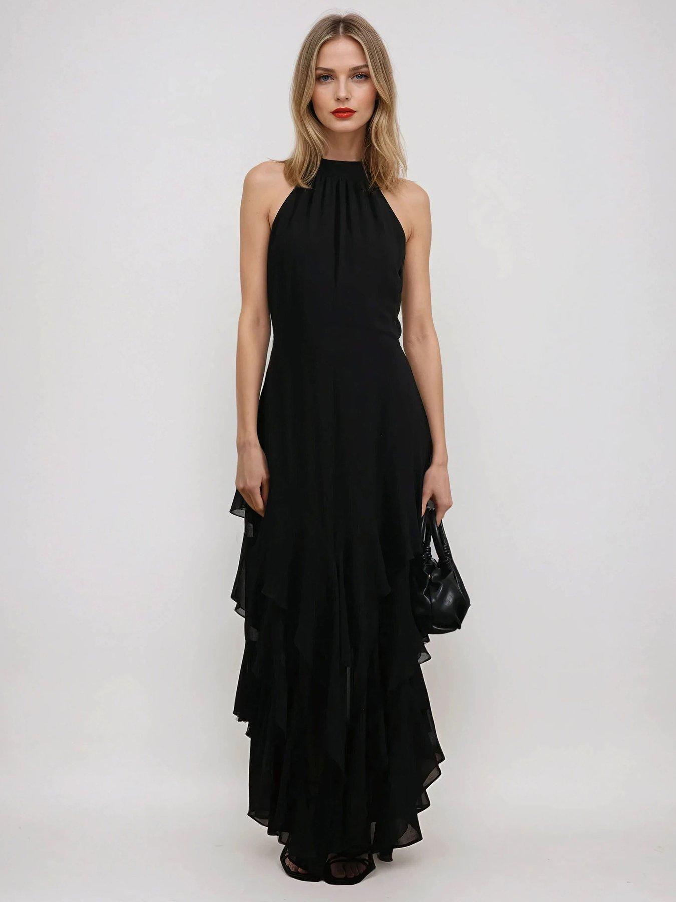  image of religion-taylor-ruffle-skirt-maxi-dress-black