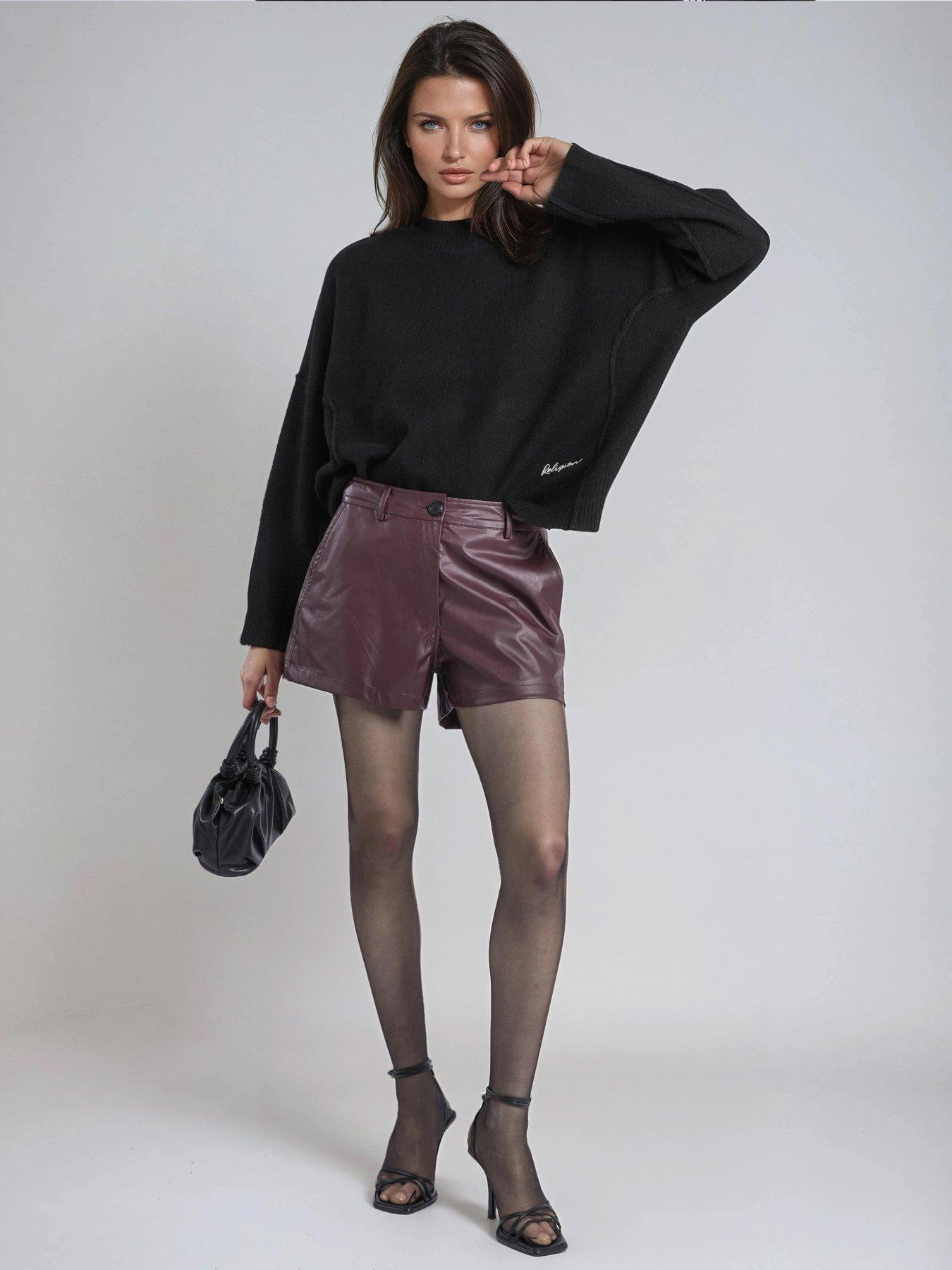 Religion Dark Red Orbit Faux Leather Shorts - Red