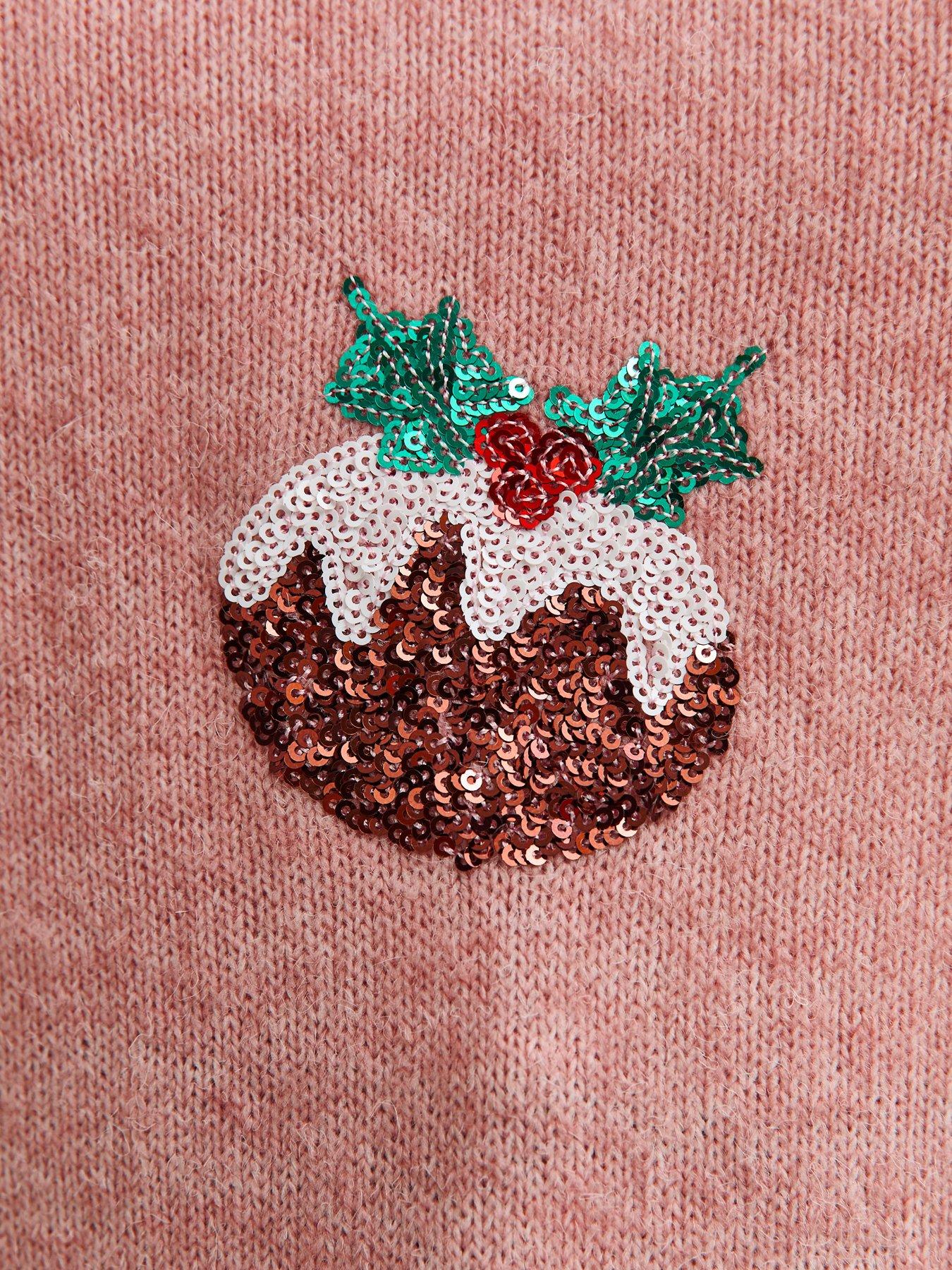  image of new-look-curves-christmas-pudding-embellished-jumper-pink