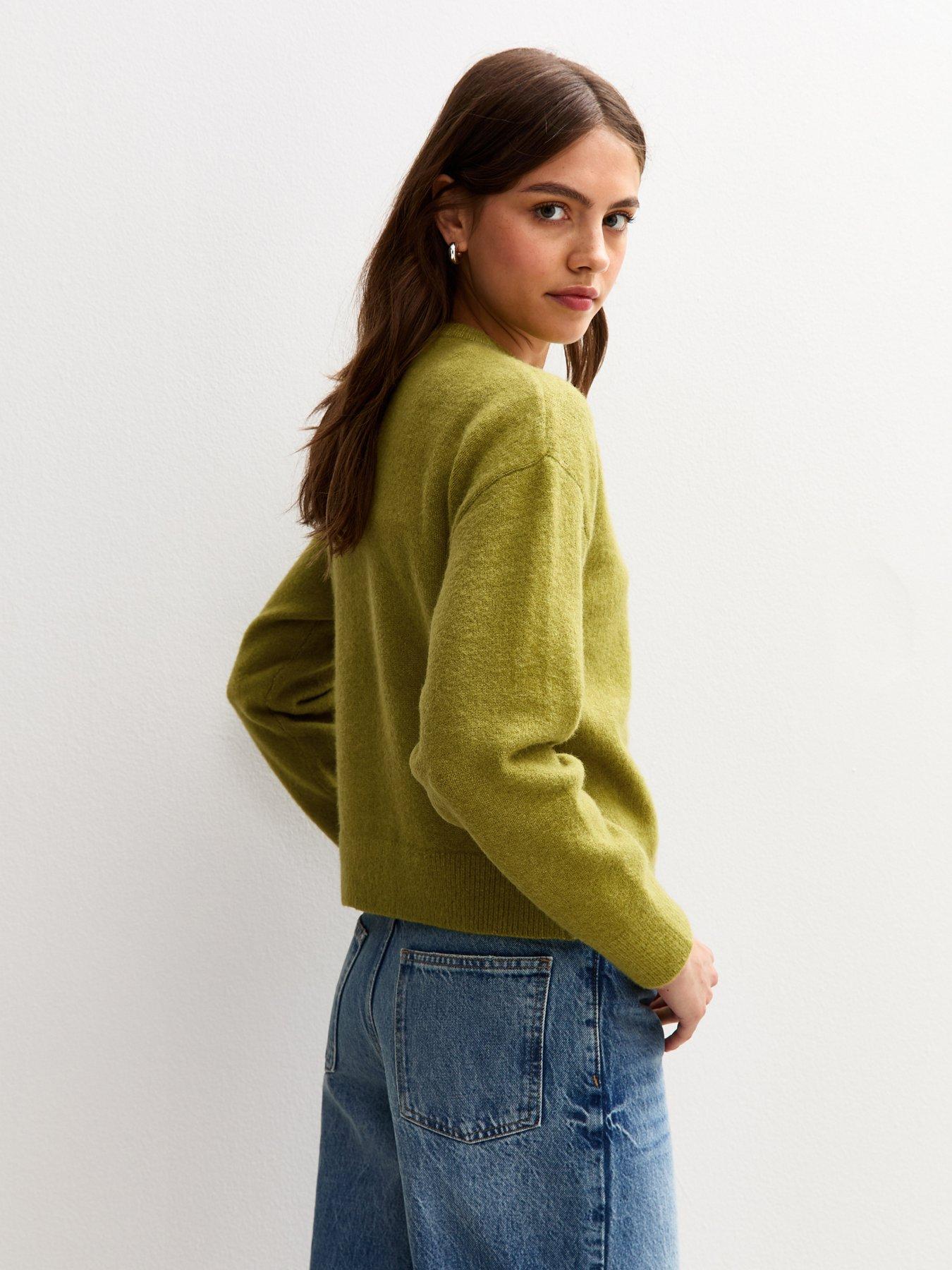  image of new-look-crew-neck-knit-cardigan-green