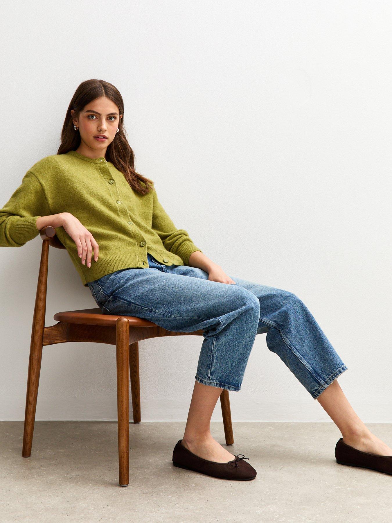  image of new-look-crew-neck-knit-cardigan-green