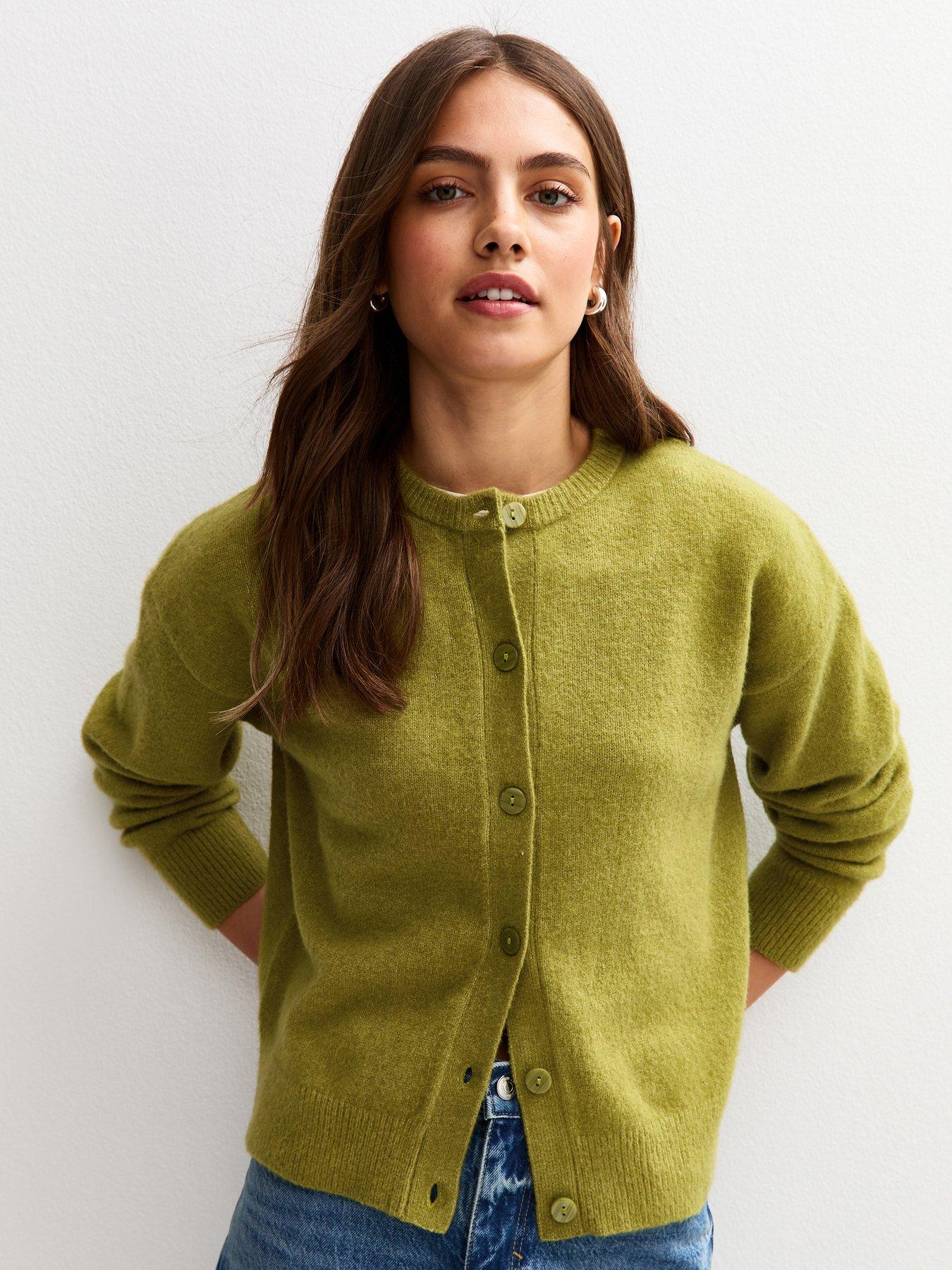  image of new-look-crew-neck-knit-cardigan-green