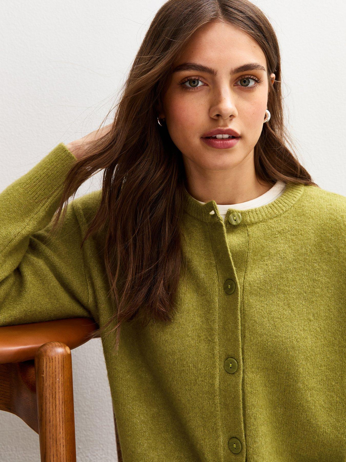  image of new-look-crew-neck-knit-cardigan-green