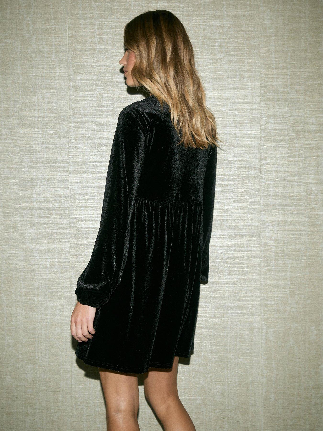  image of new-look-velvet-smock-mini-dress-black