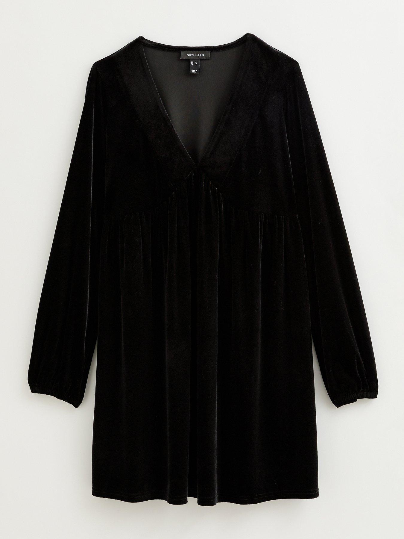  image of new-look-velvet-smock-mini-dress-black