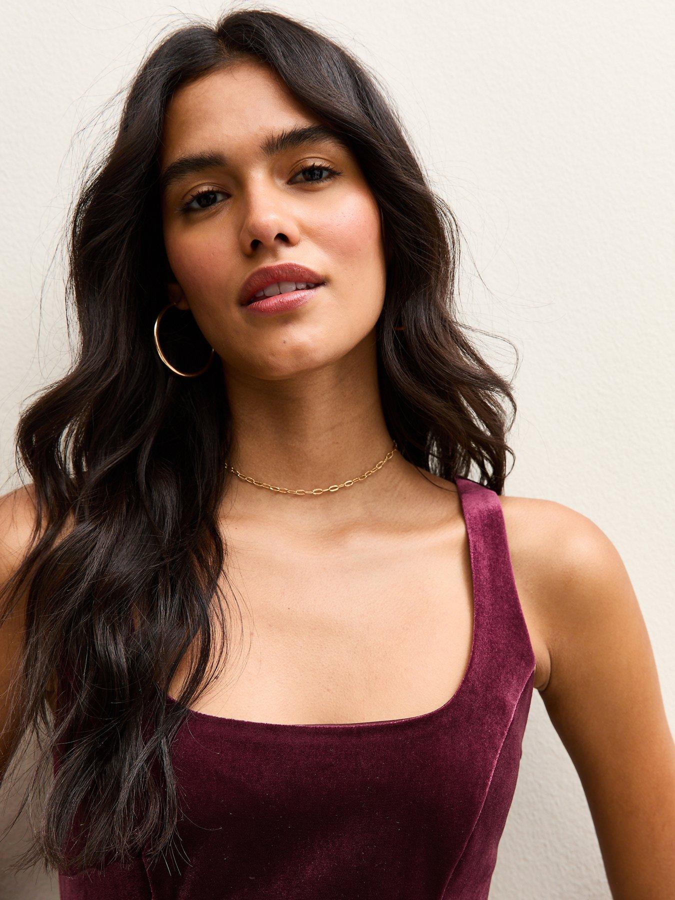  image of new-look-velvet-fit-and-flare-mini-dress-burgundy