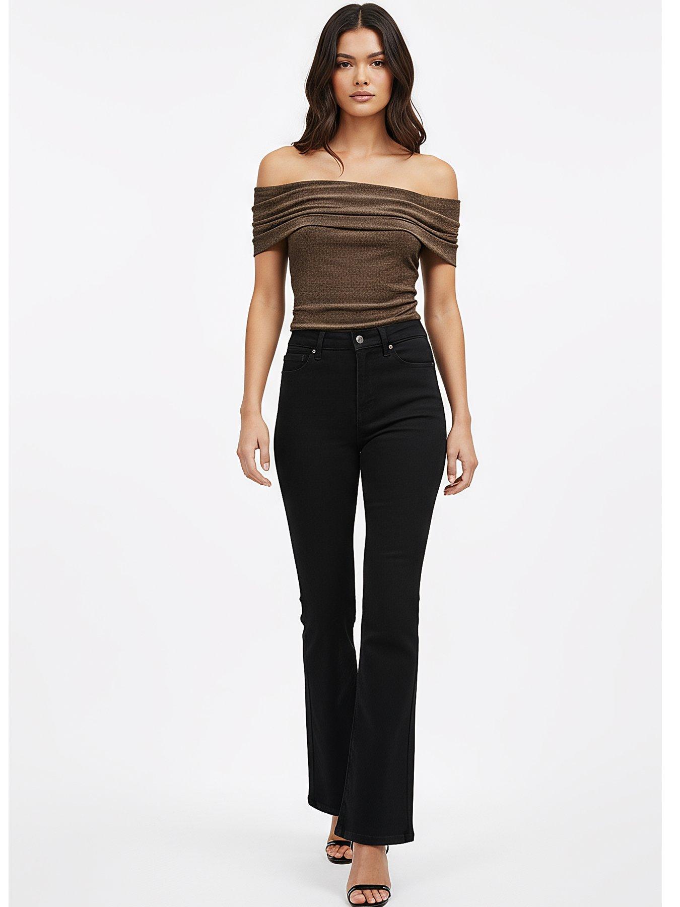  image of religion-luna-off-the-shoulder-lurex-top-brown