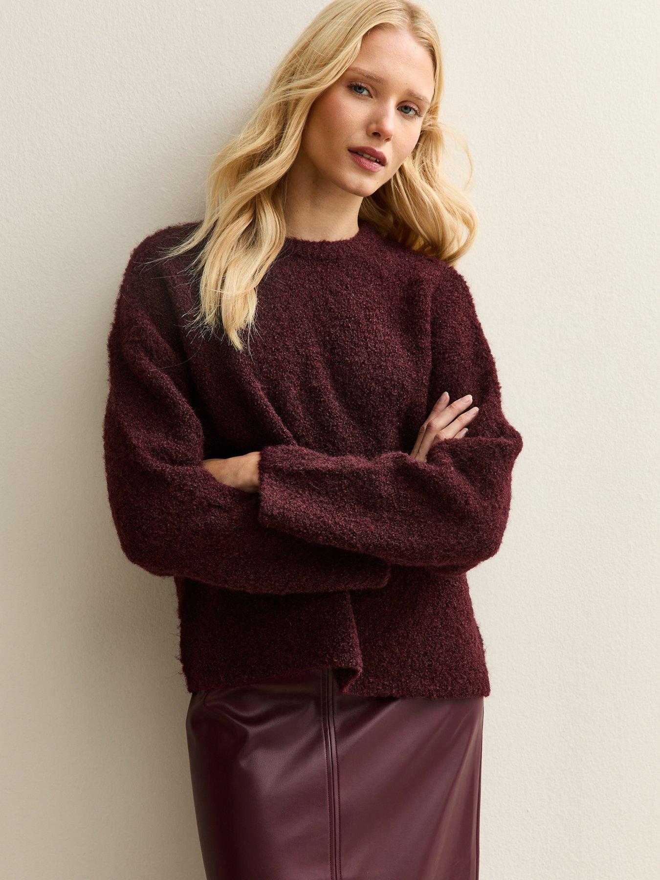  image of new-look-dark-burgundy-boucle-knit-jumper