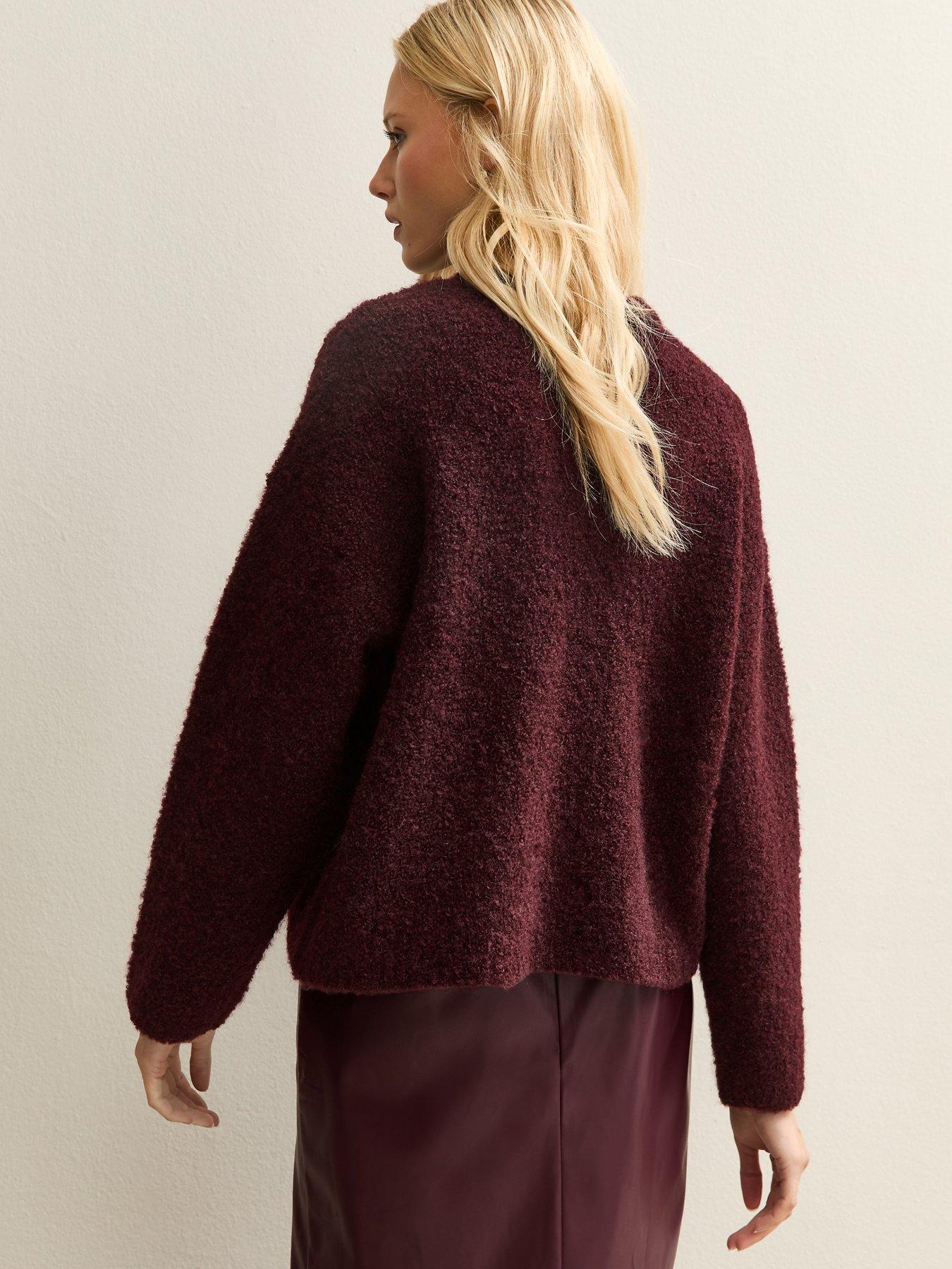  image of new-look-dark-burgundy-boucle-knit-jumper