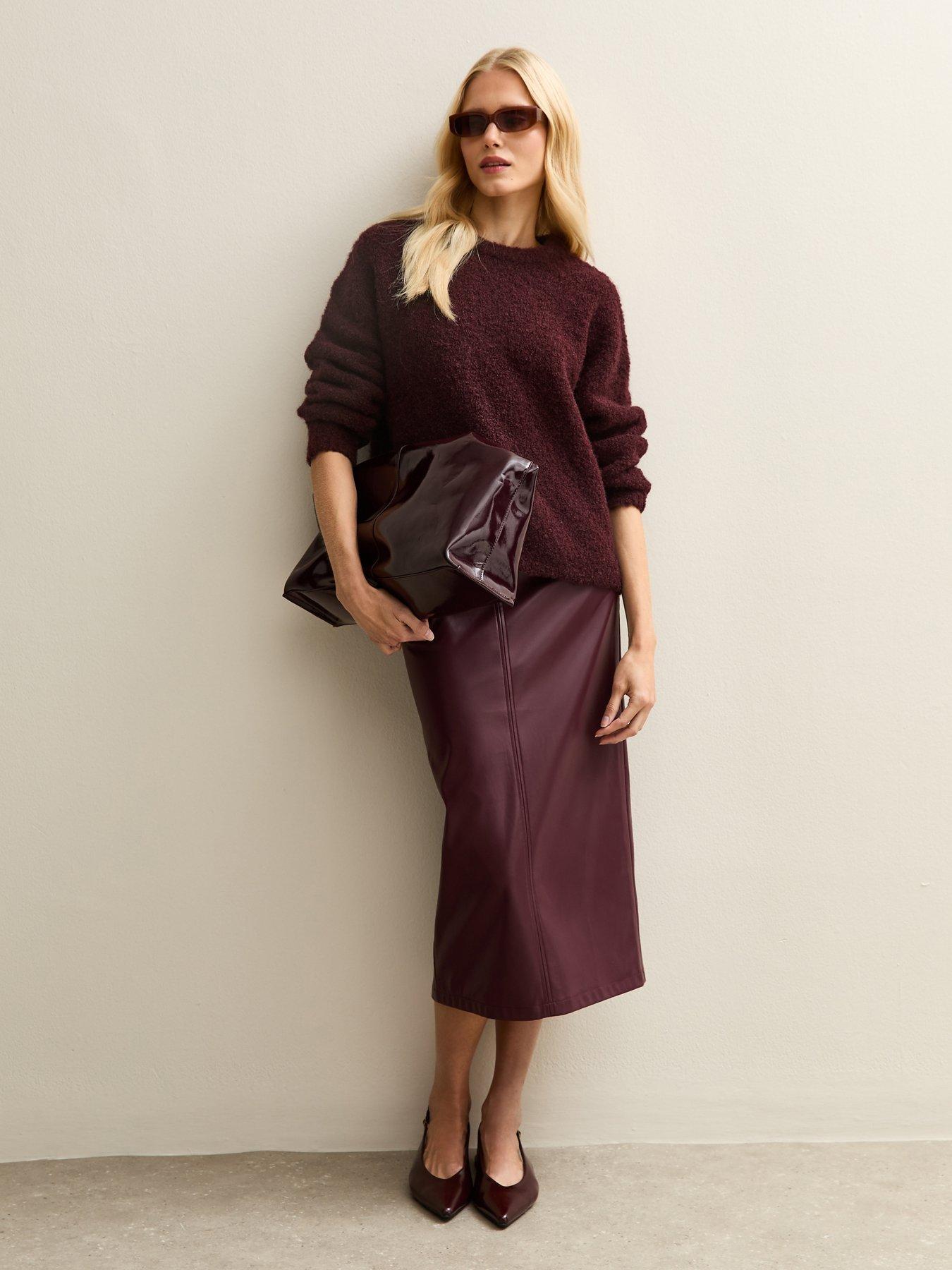  image of new-look-dark-burgundy-boucle-knit-jumper