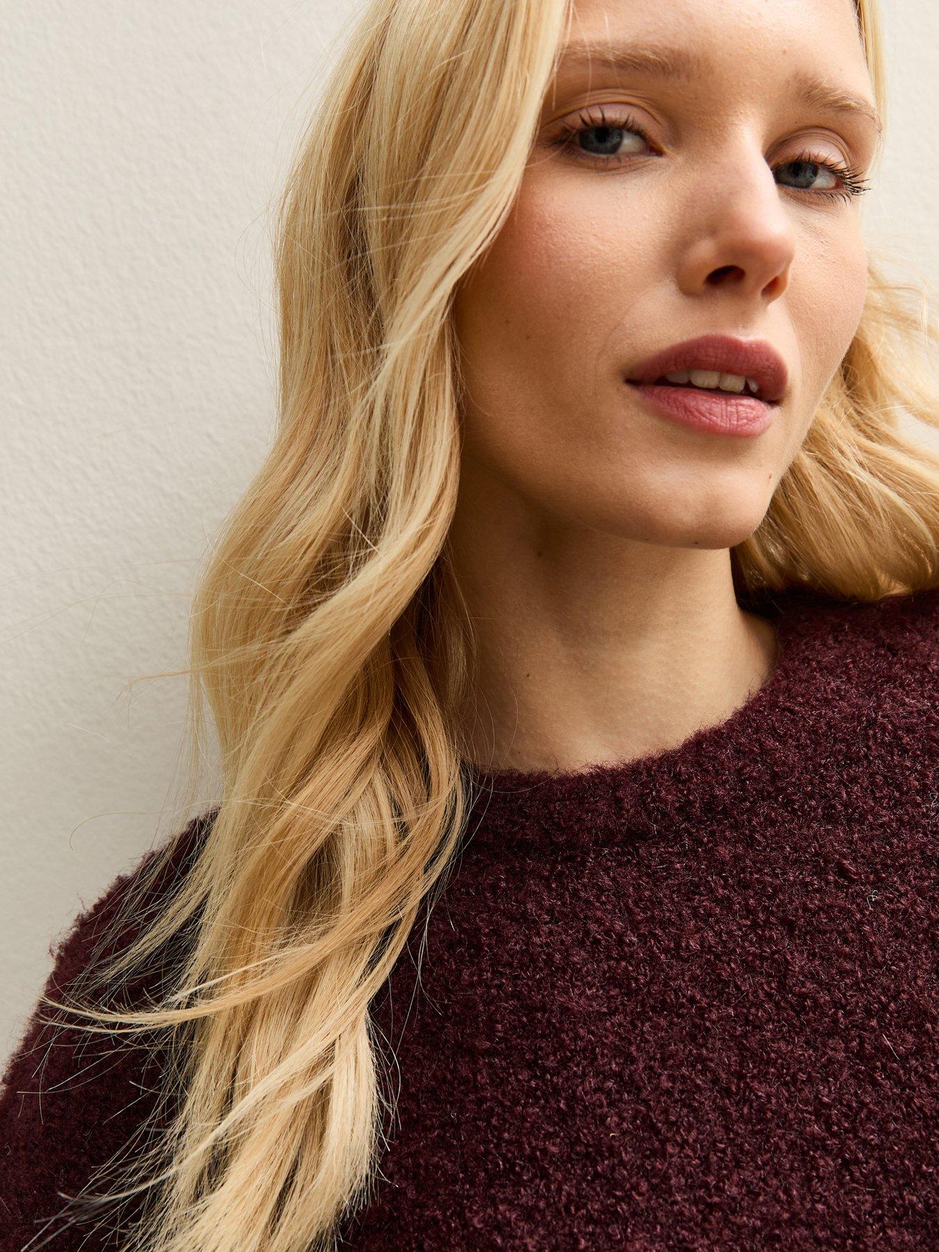  image of new-look-dark-burgundy-boucle-knit-jumper