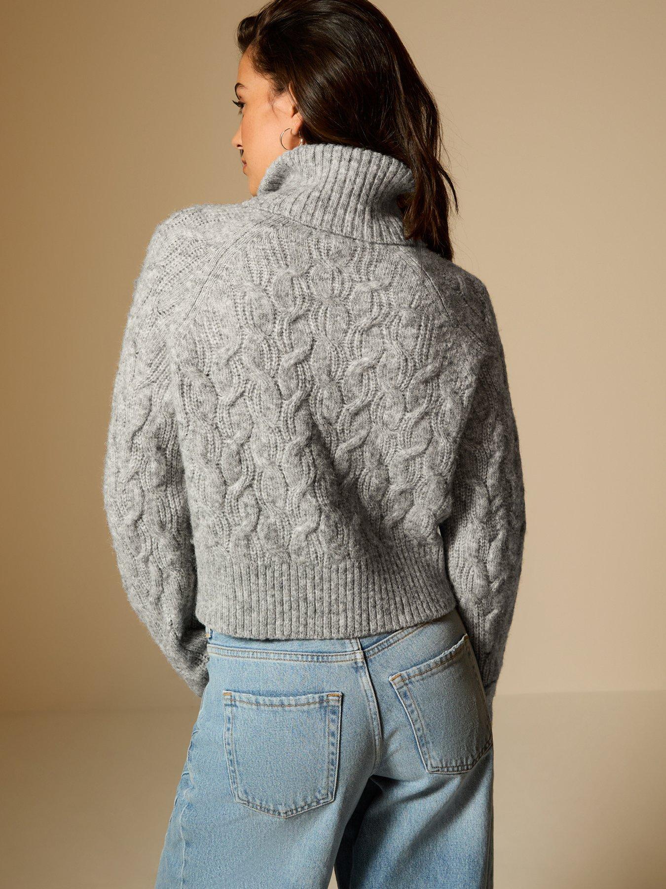 Image 2 of 5 of New Look Grey Cable Knit Roll Neck Jumper