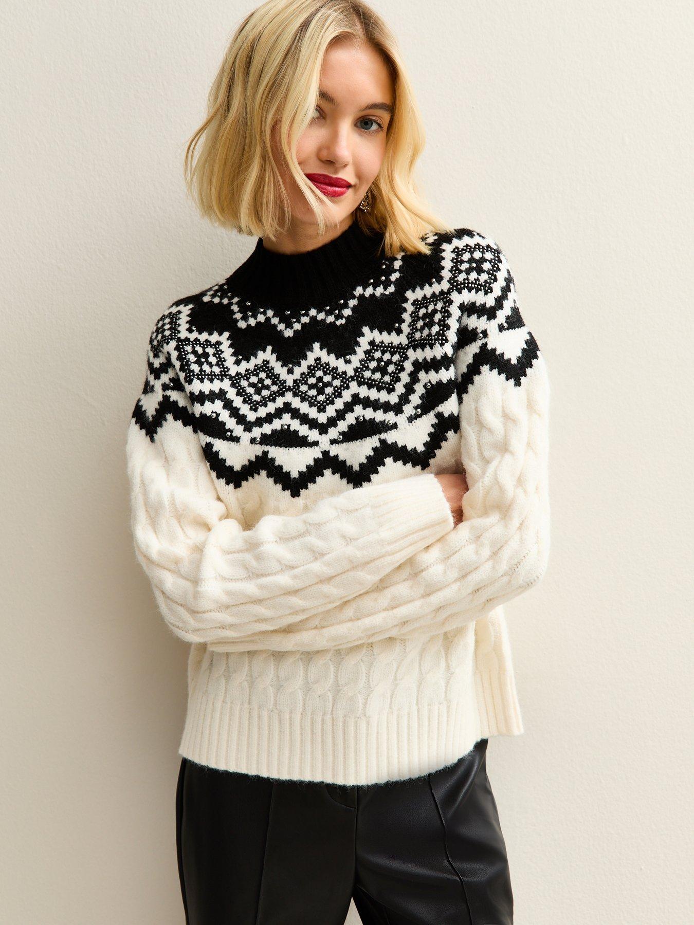 New Look Cream Fairisle Pattern Cable Knit Jumper