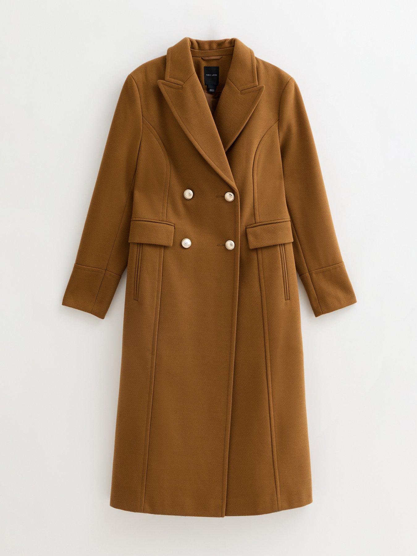  image of new-look-tan-double-breasted-coat