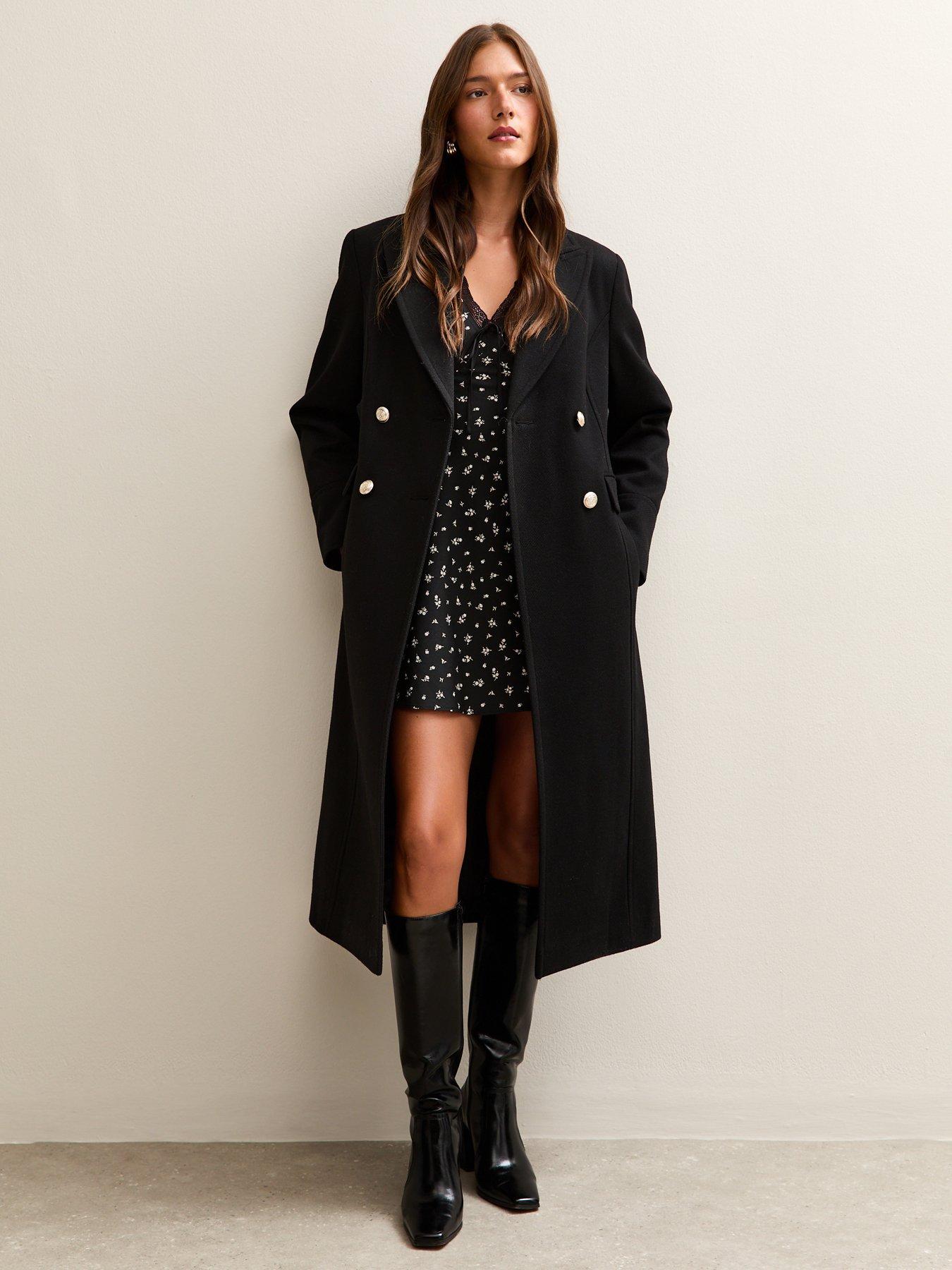 New Look Double Breasted Coat - Black