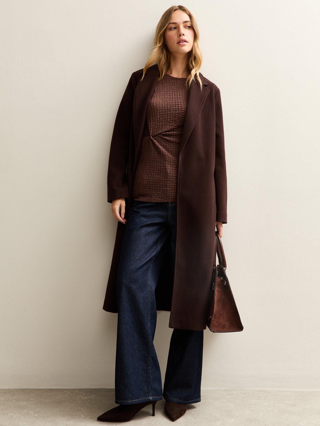  image of new-look-dark-brown-textured-twist-short-sleeve-top