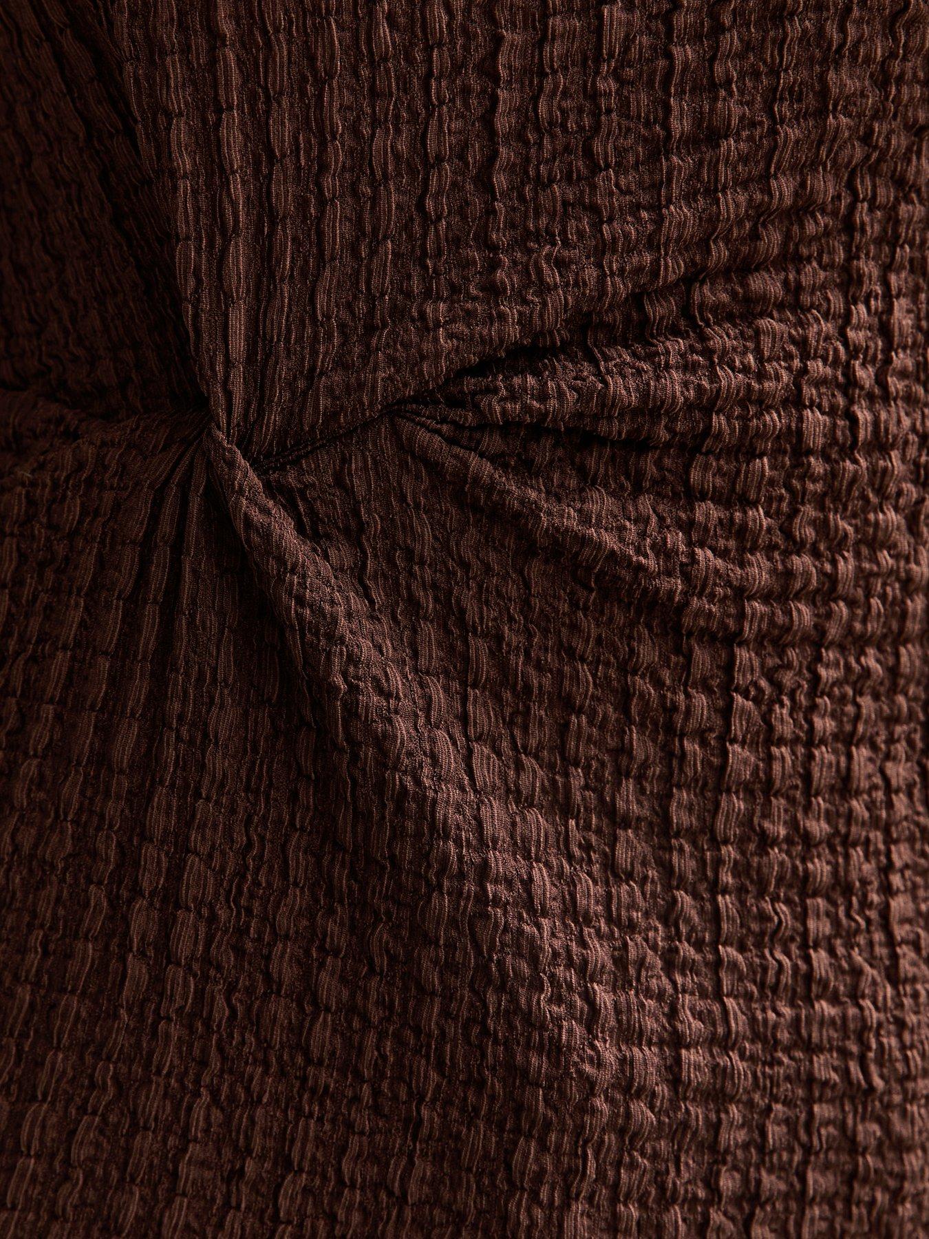  image of new-look-dark-brown-textured-twist-short-sleeve-top