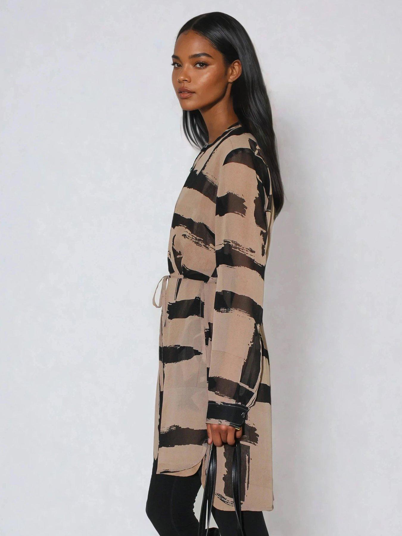  image of religion-zoe-abstract-stripe-long-line-tunic-dress-brown