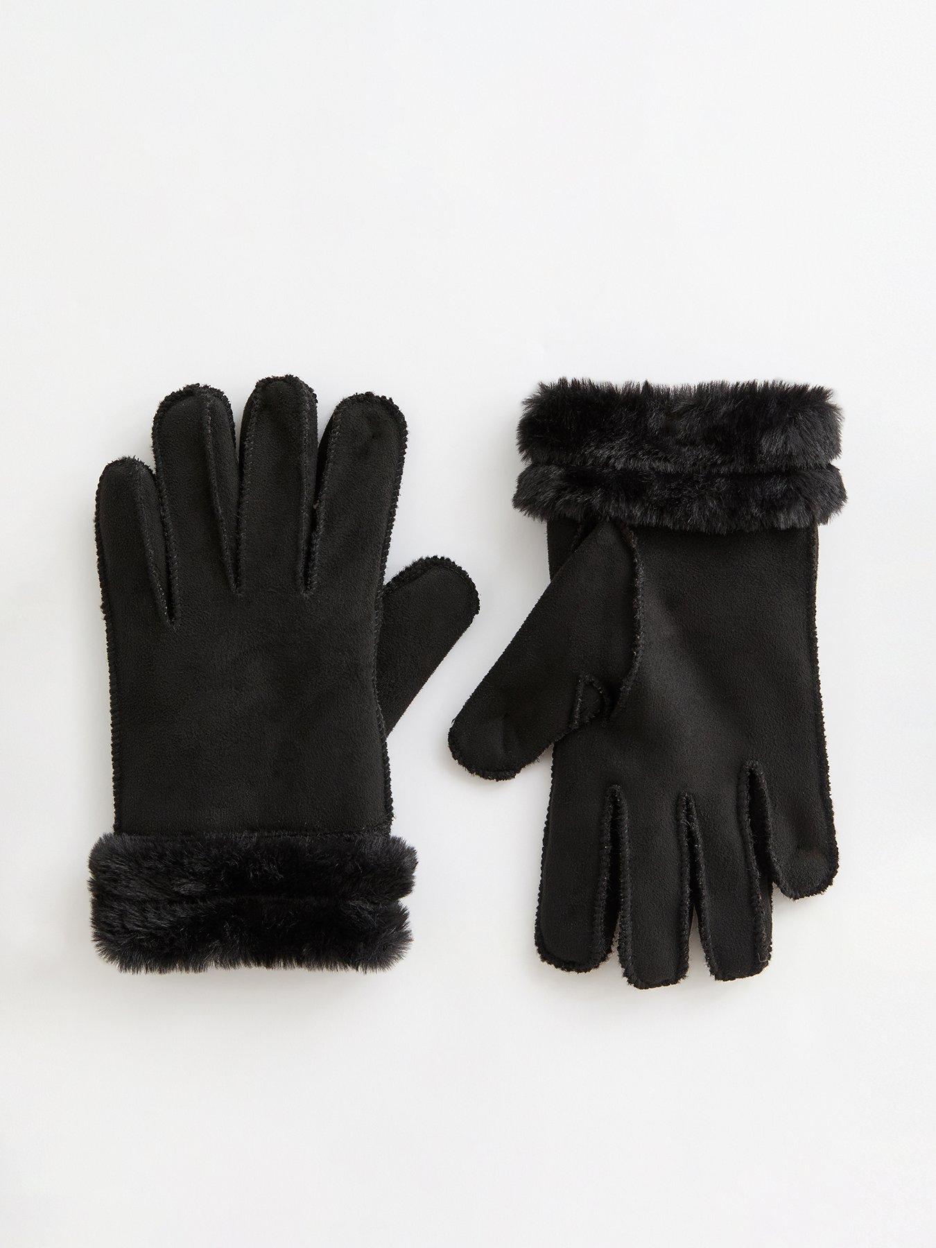 new-look-black-faux-shearling-gloves