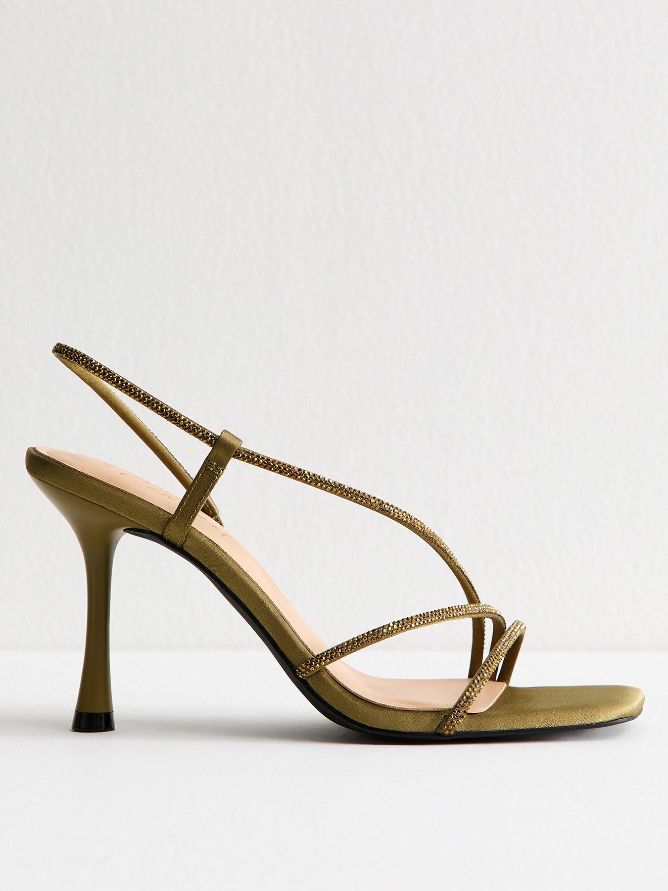 New Look Asymmetric Strap Stiletto Heel Sandals - Green