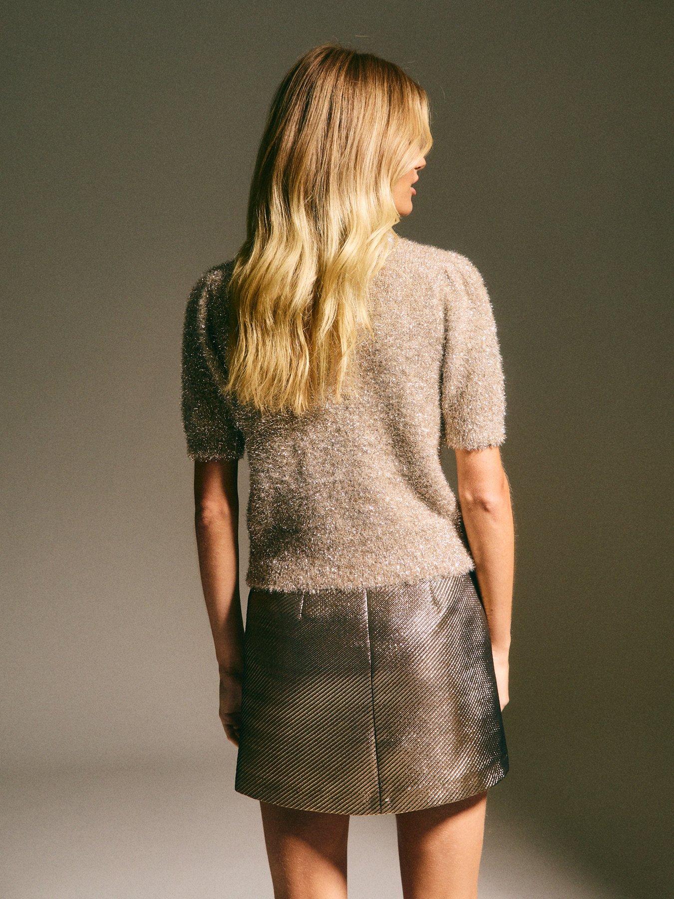  image of new-look-fluffy-sparkle-knit-short-sleeve-jumper-gold