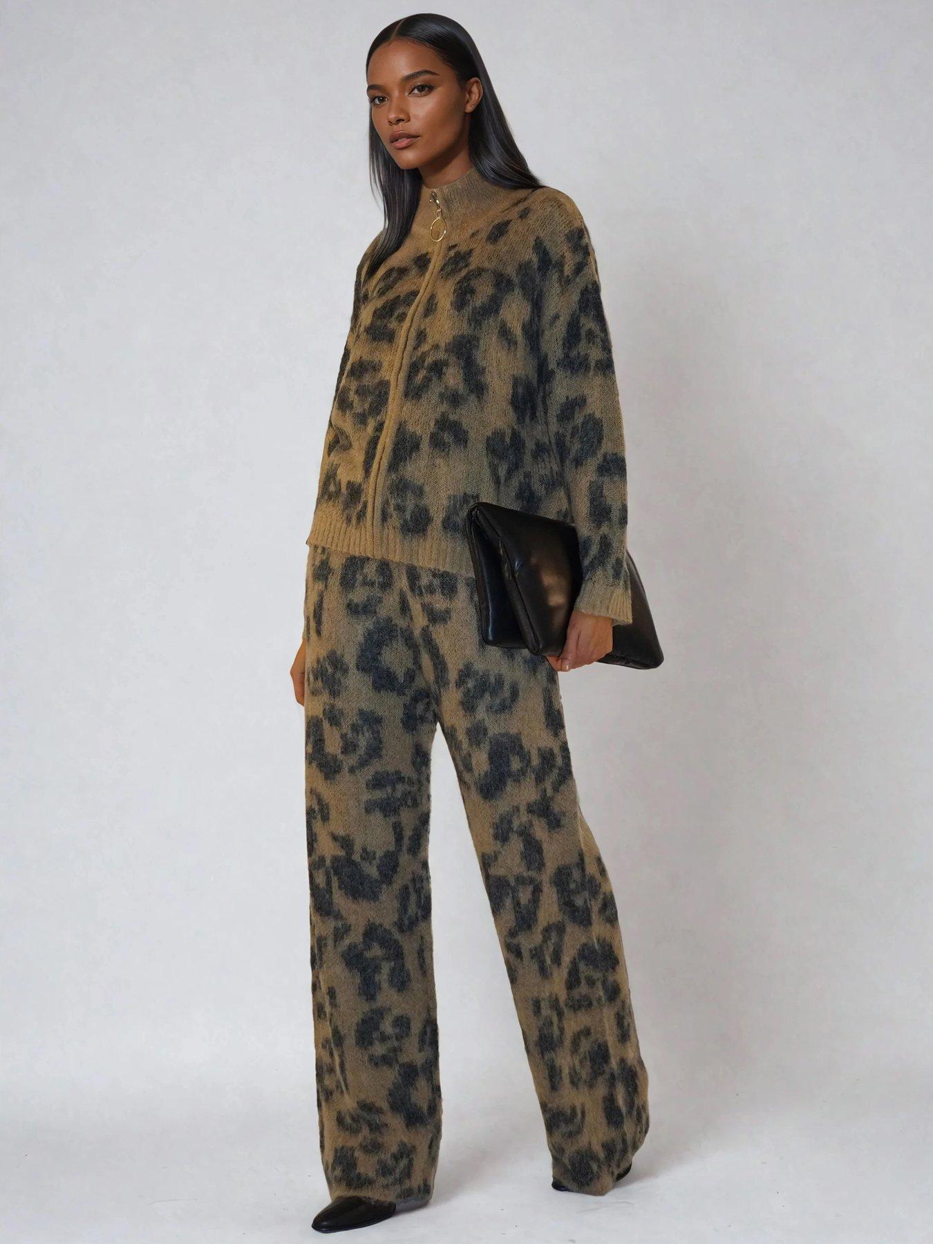Image 3 of 6 of Religion Knitted Wide Leg Animal Print Lounge Trouser - Animal