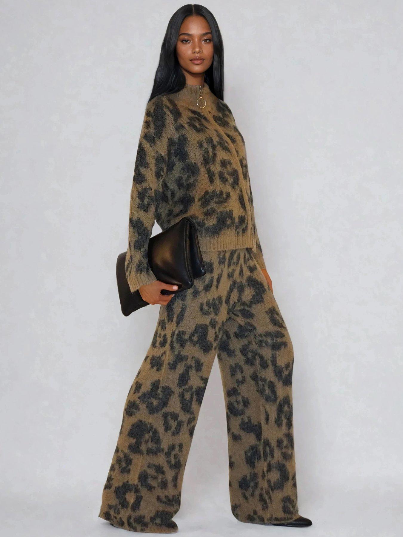 Image 4 of 6 of Religion Knitted Wide Leg Animal Print Lounge Trouser - Animal