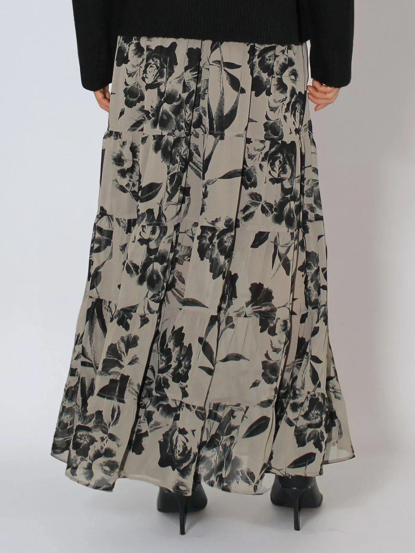 Image 2 of 6 of Religion Citrine Tiered Floral Georgette Maxi Skirt - Natural