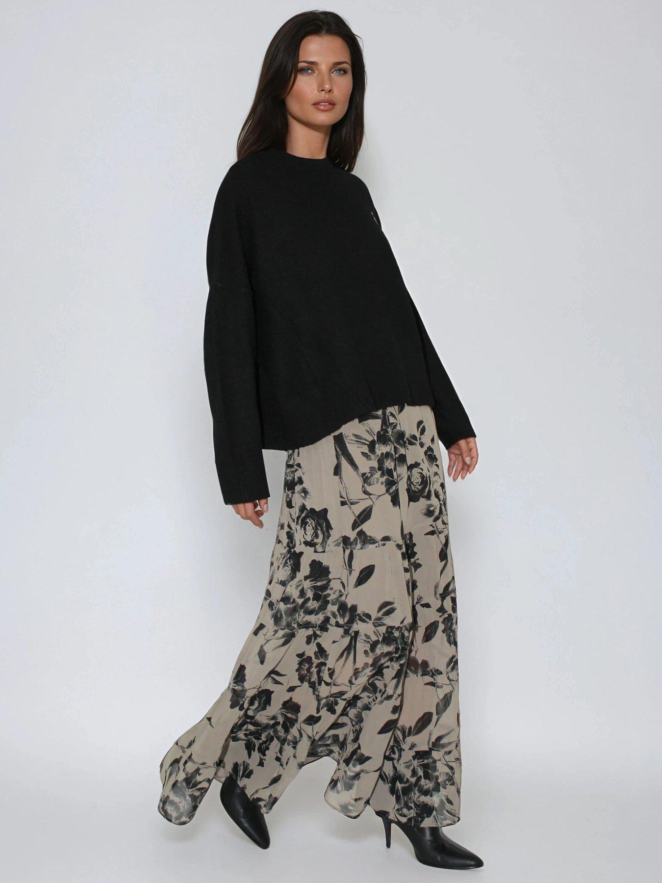 Image 3 of 6 of Religion Citrine Tiered Floral Georgette Maxi Skirt - Natural