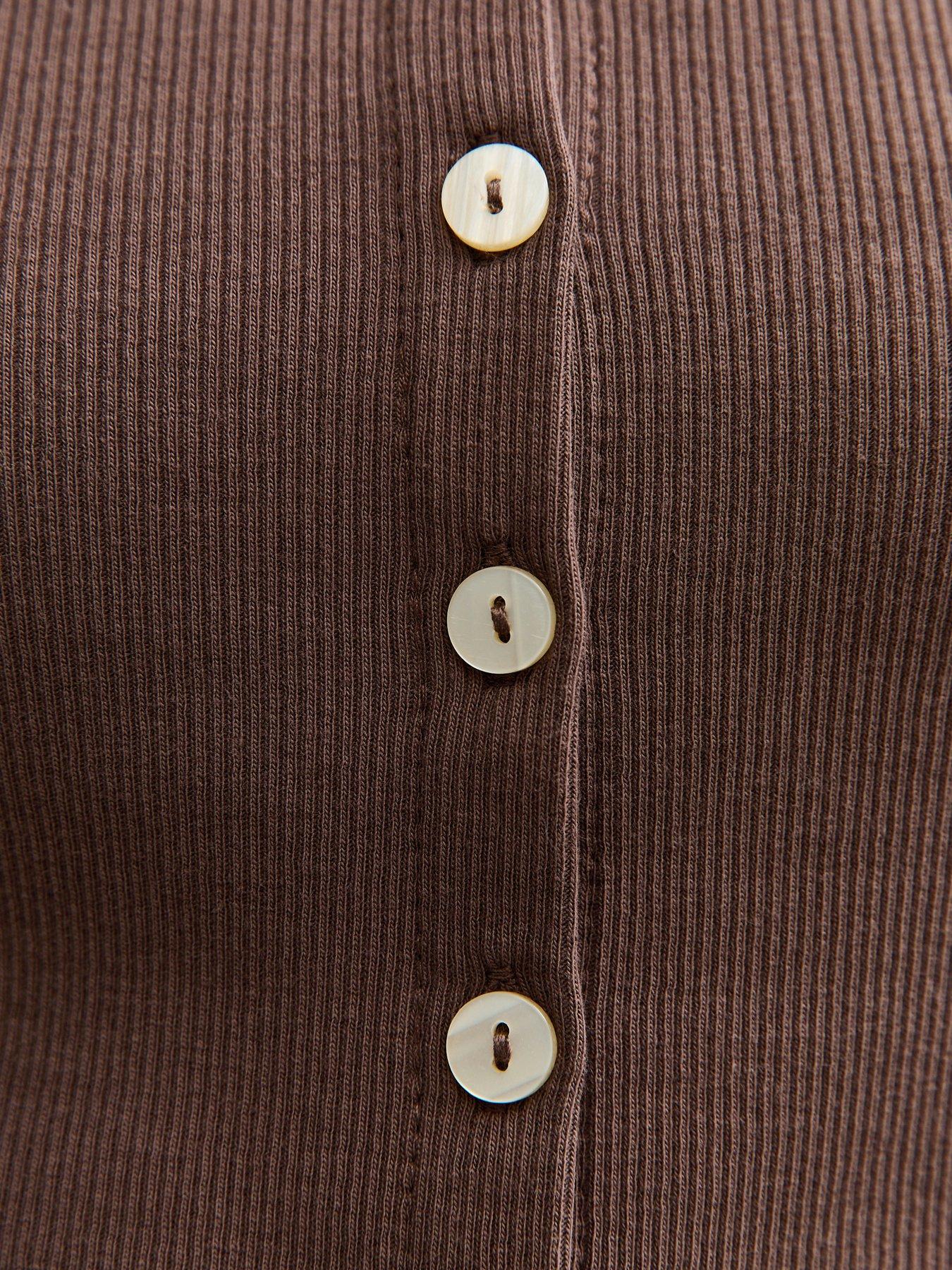 Image 5 of 5 of New Look Button Through Long Sleeve Top - Brown