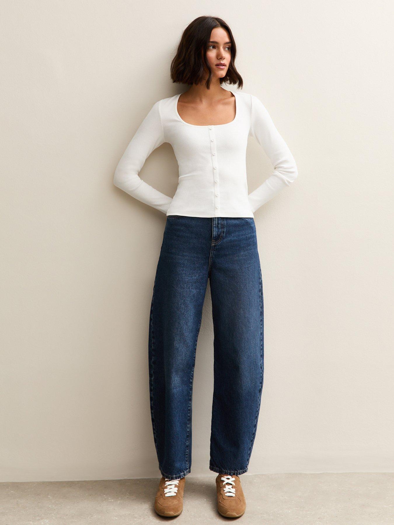  image of new-look-off-white-square-neck-button-detail-long-sleeve-top