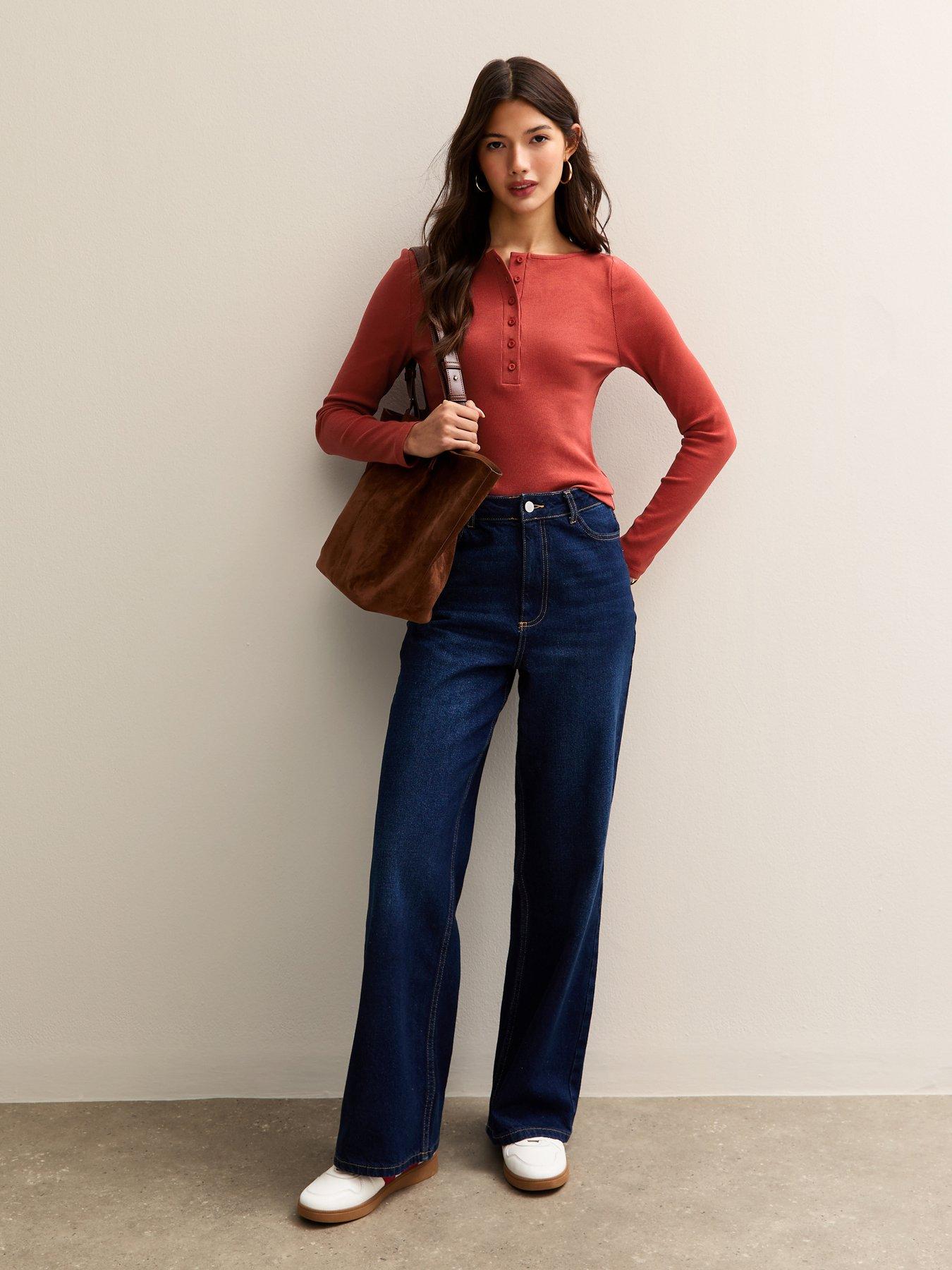  image of new-look-long-sleeve-henley-top-red