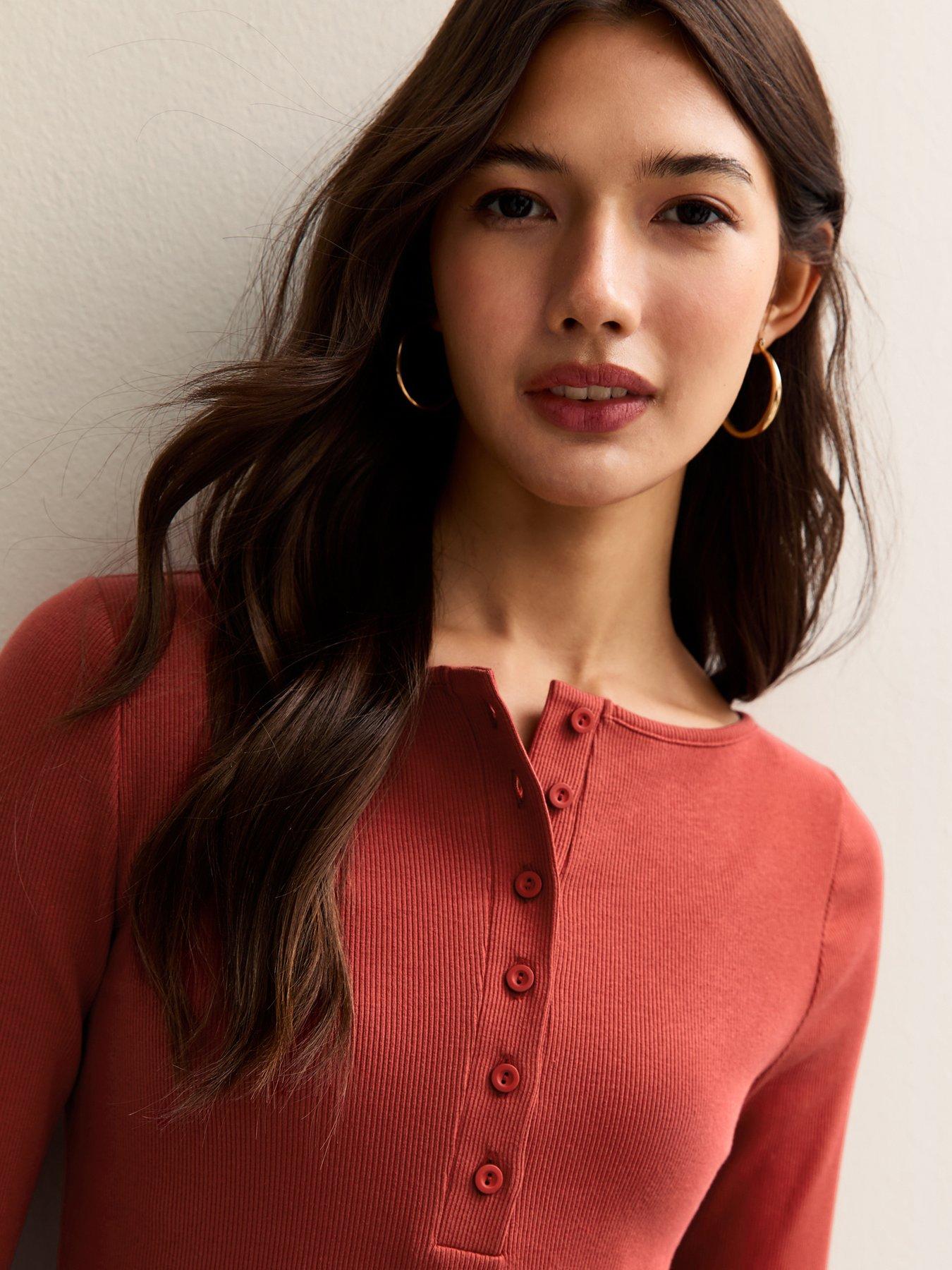  image of new-look-long-sleeve-henley-top-red