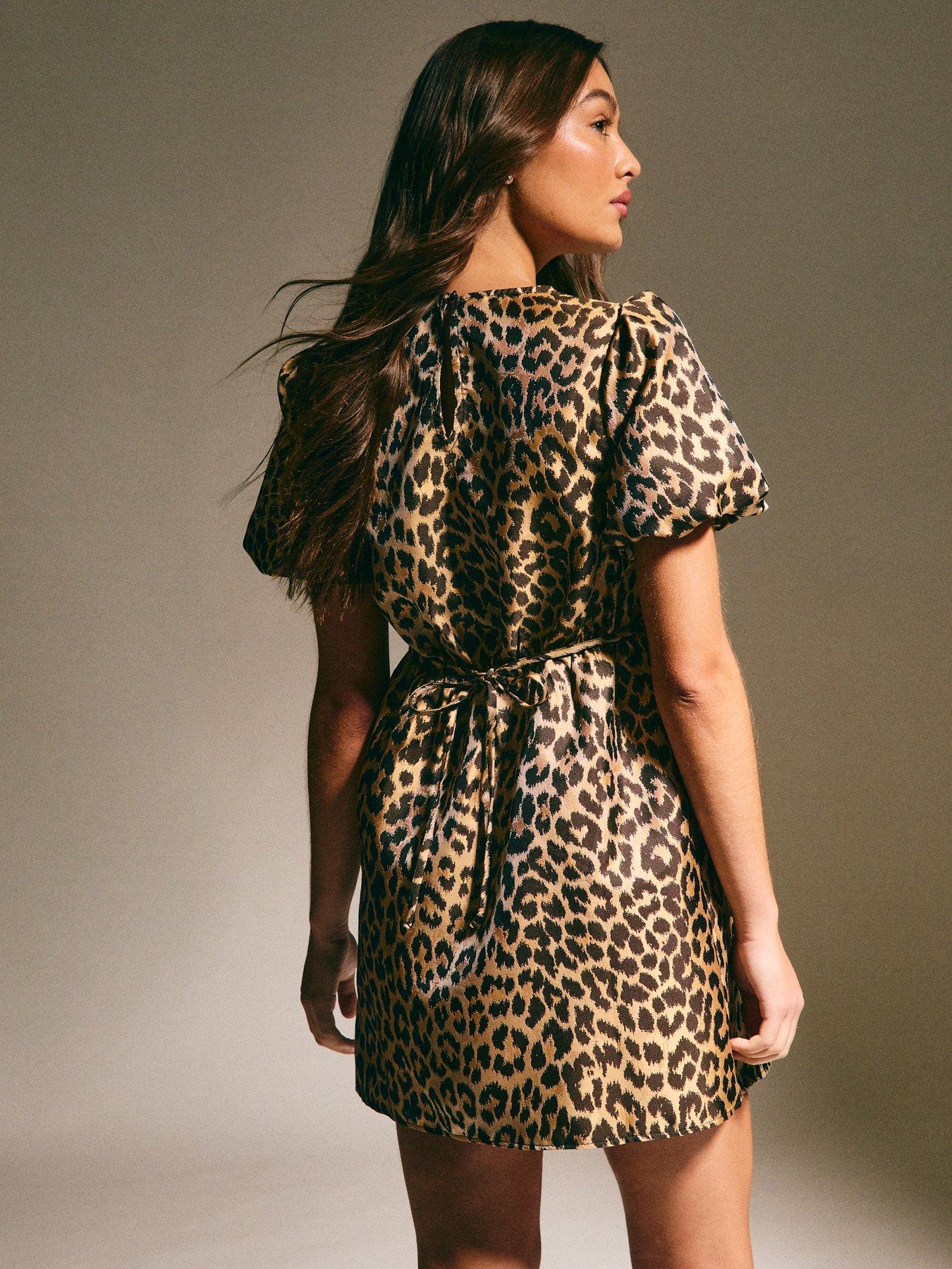 Image 2 of 5 of New Look Leopard Print Jacquard Mini Dress - Brown