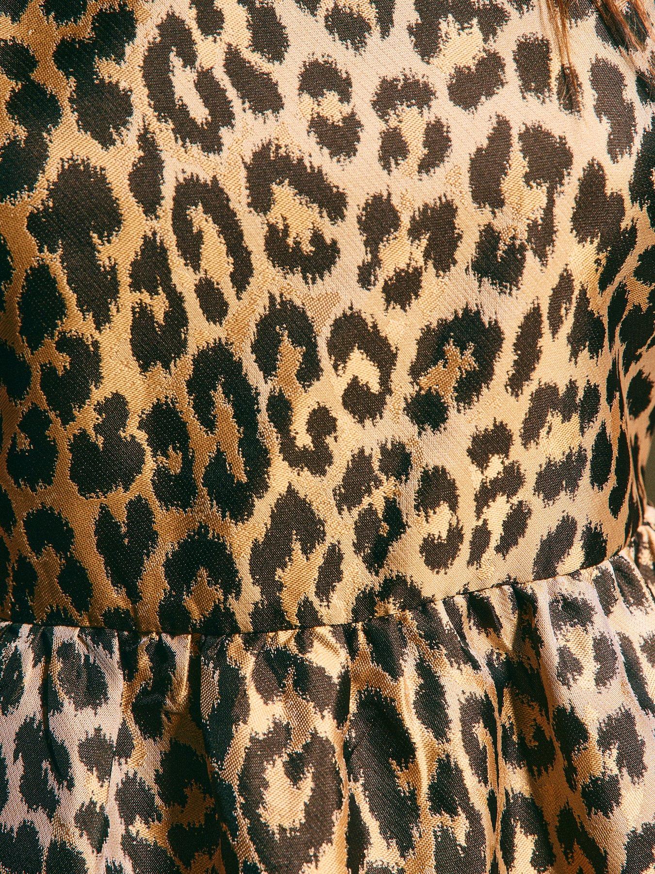 Image 5 of 5 of New Look Leopard Print Jacquard Mini Dress - Brown