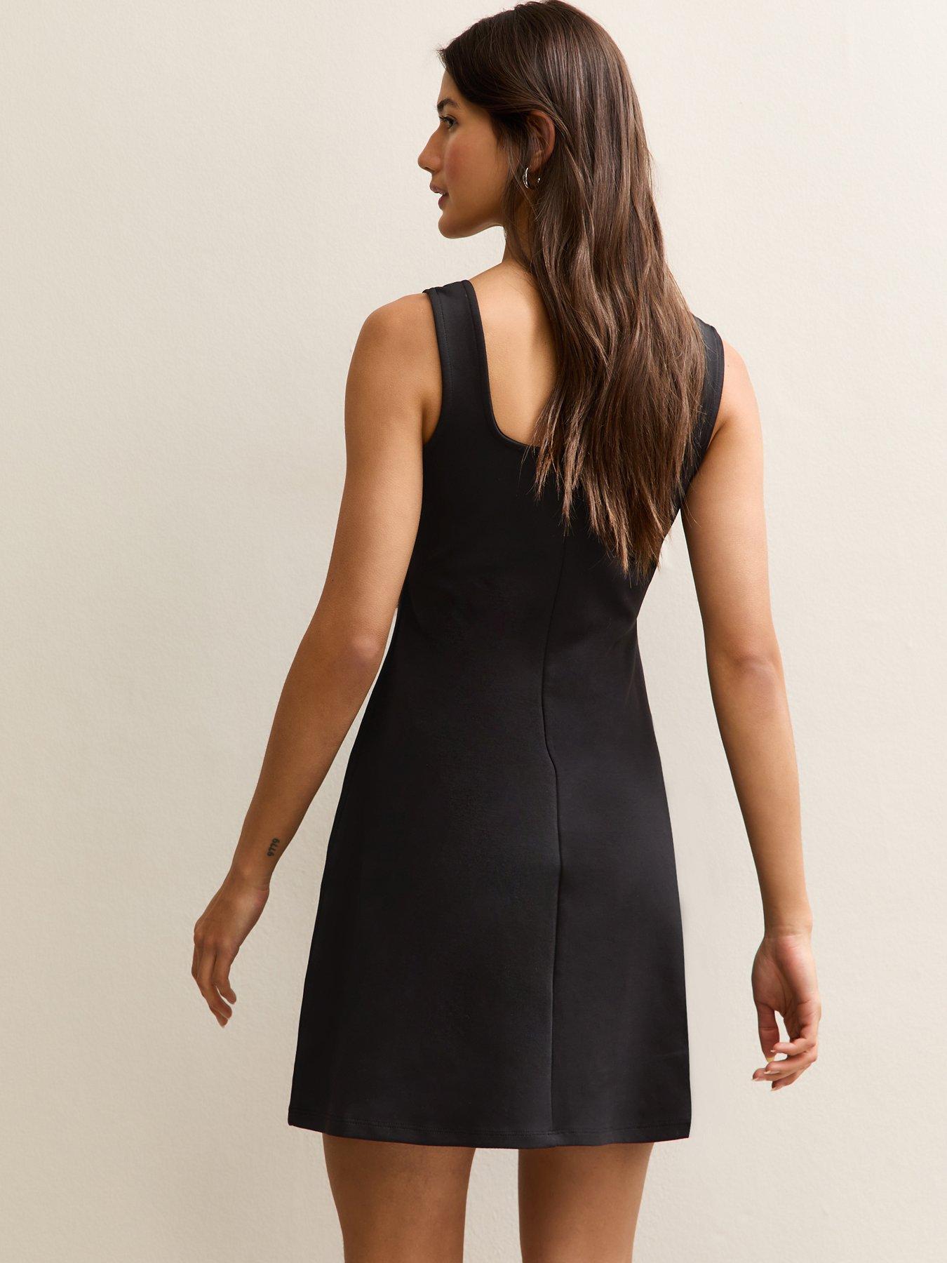  image of new-look-black-diamanteacute-flower-square-neck-mini-dress