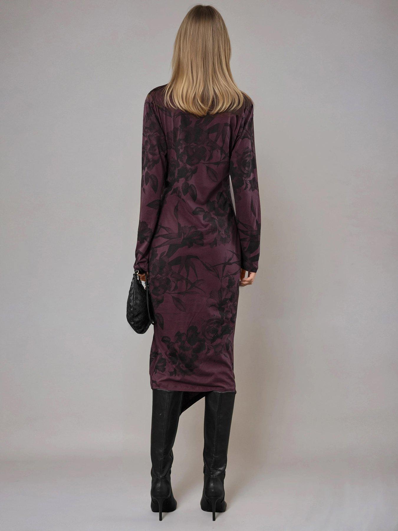 Image 2 of 6 of Religion Long Sleeved Drape Floral Jersey Dress - Purple
