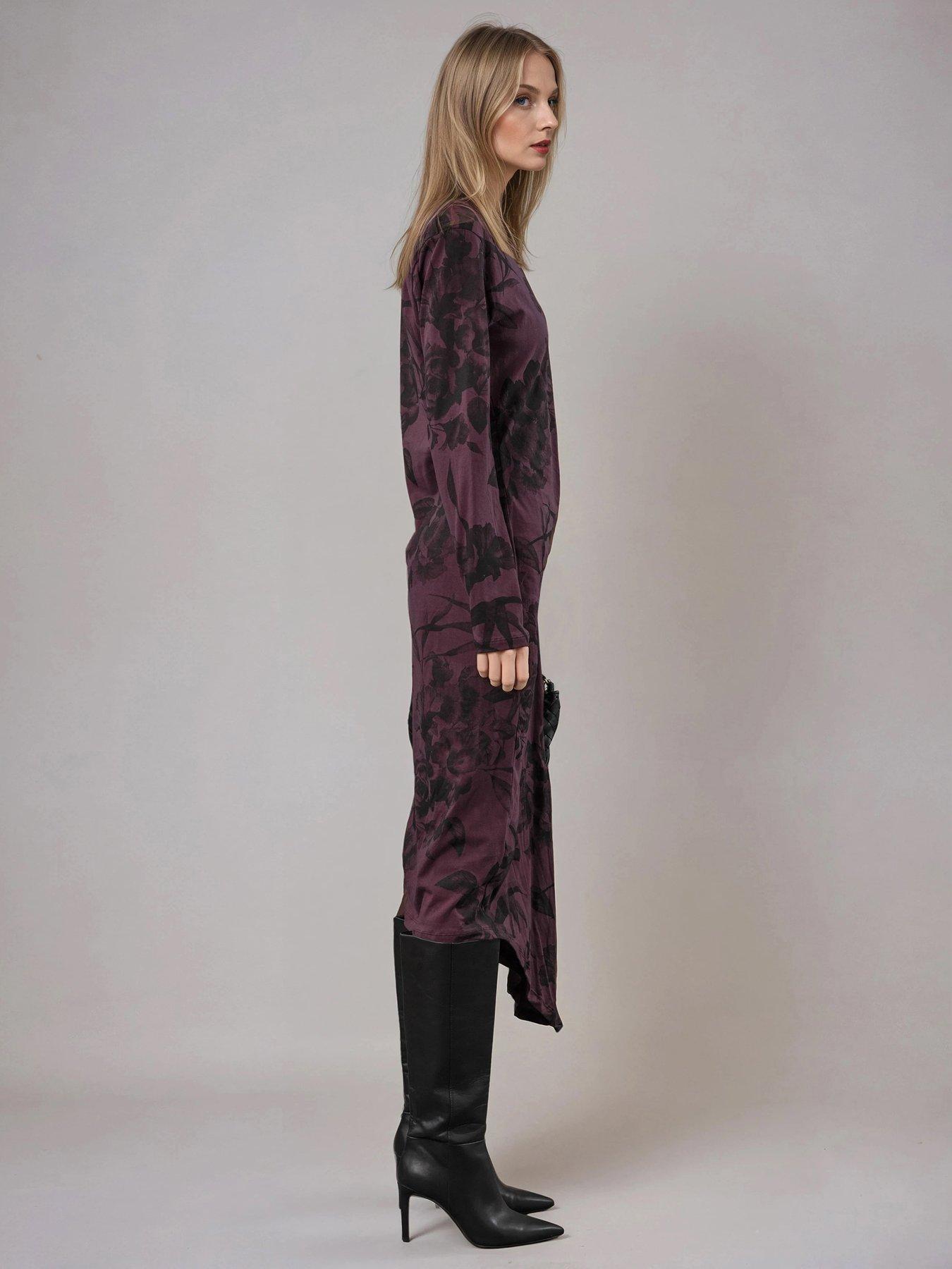 Image 4 of 6 of Religion Long Sleeved Drape Floral Jersey Dress - Purple
