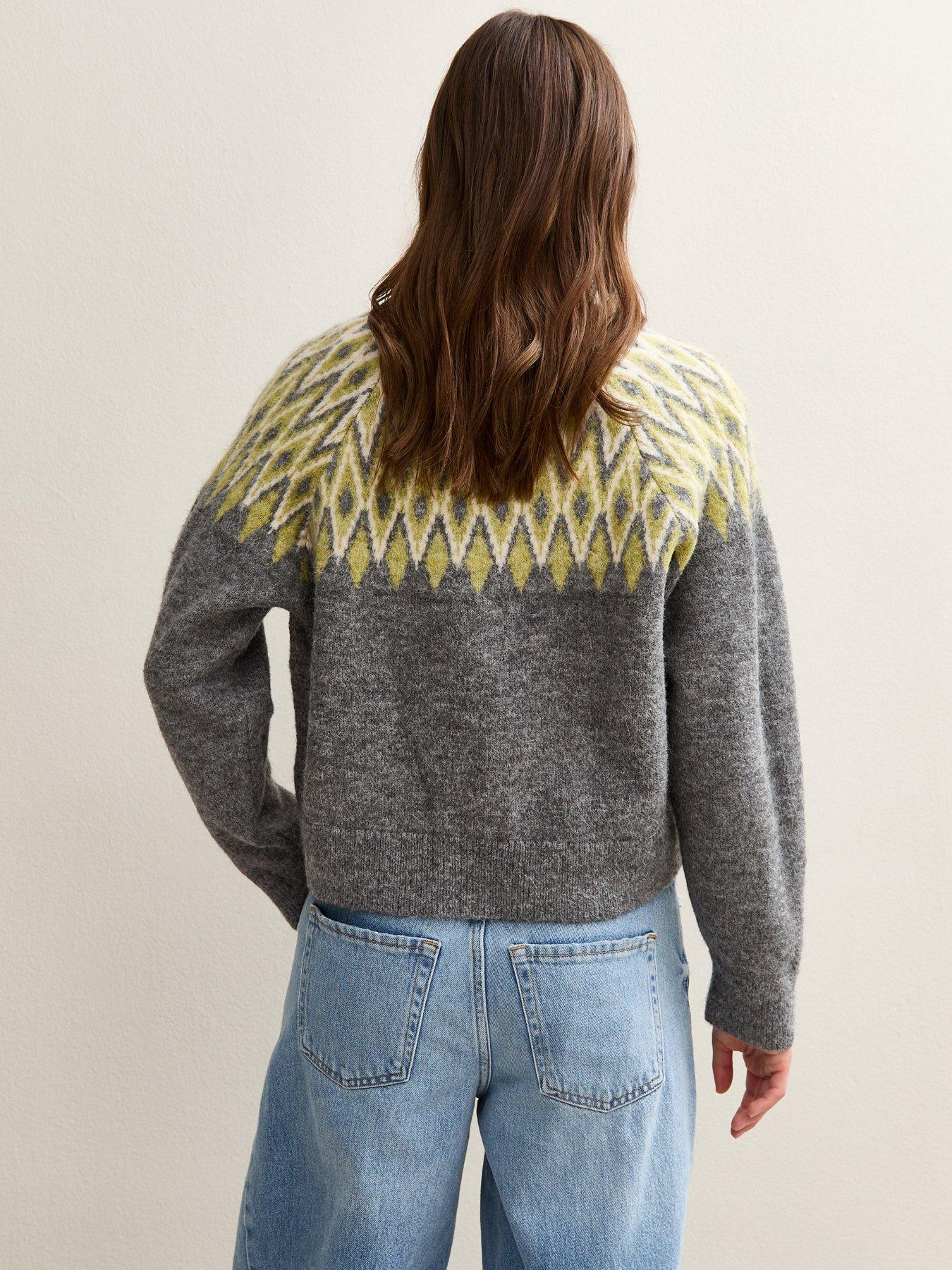 Image 2 of 5 of New Look Grey Fairisle Crew Neck Cardigan