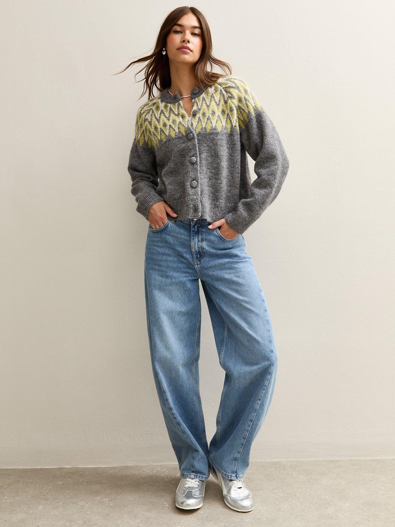 Image 3 of 5 of New Look Grey Fairisle Crew Neck Cardigan