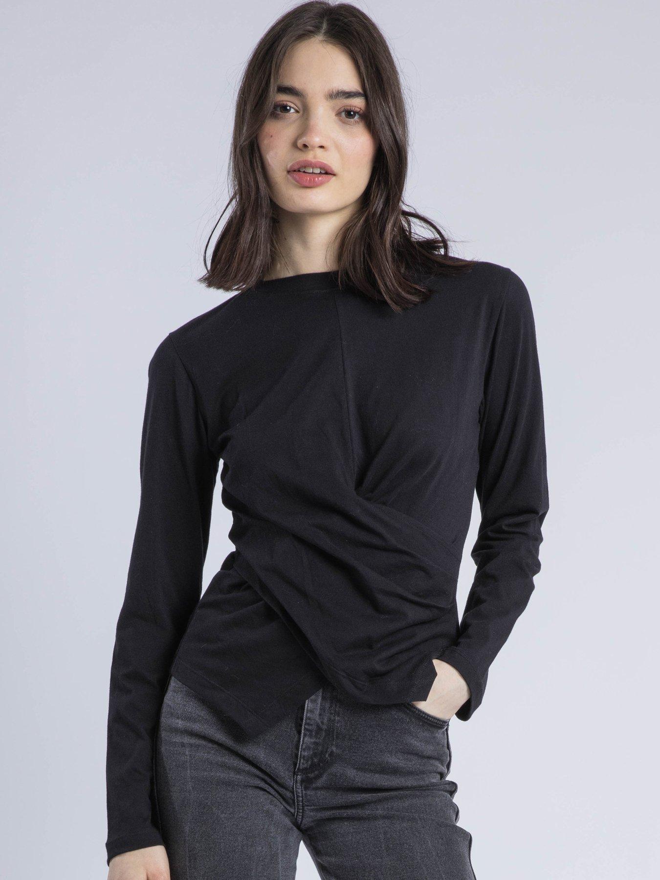 undefined Long Sleeved Cross Over T-shirt - Black
