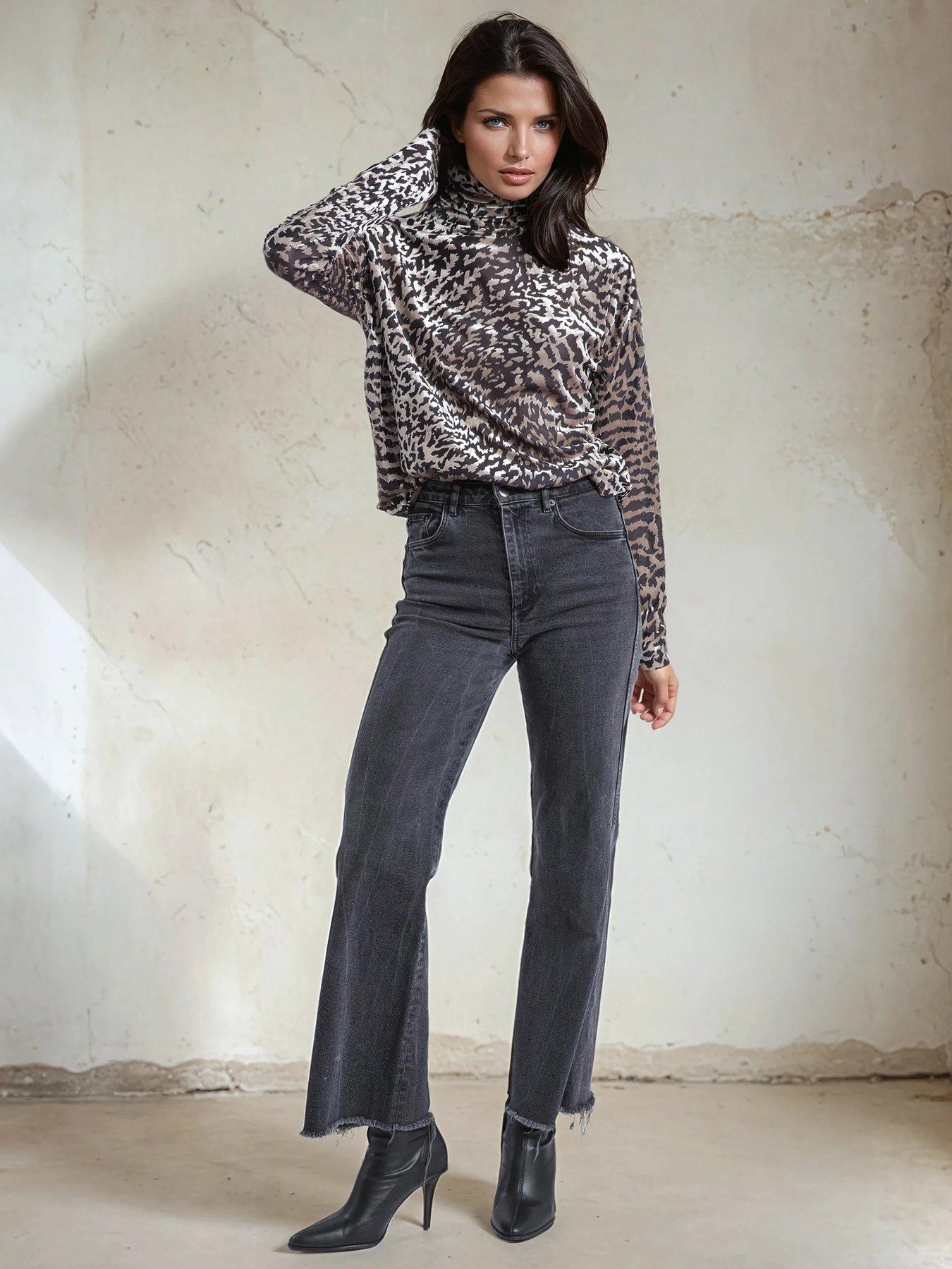 undefined Loose Emmy Turtle Neck Velvet Jersey Zebra Top - Animal