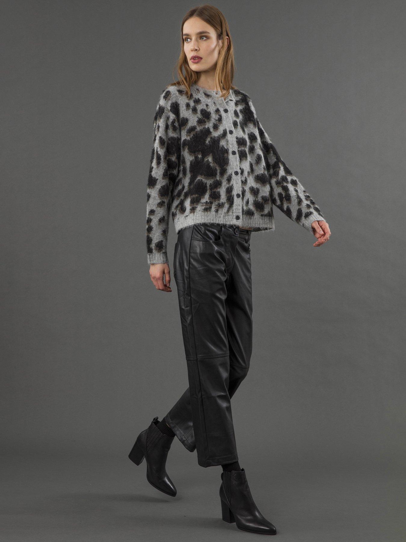  image of religion-erin-button-through-animal-print-cardigan-animal