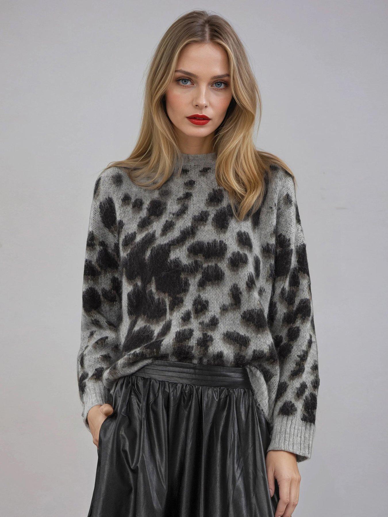 undefined Erin Crew Neck Animal Leopard Print Jumper - Animal