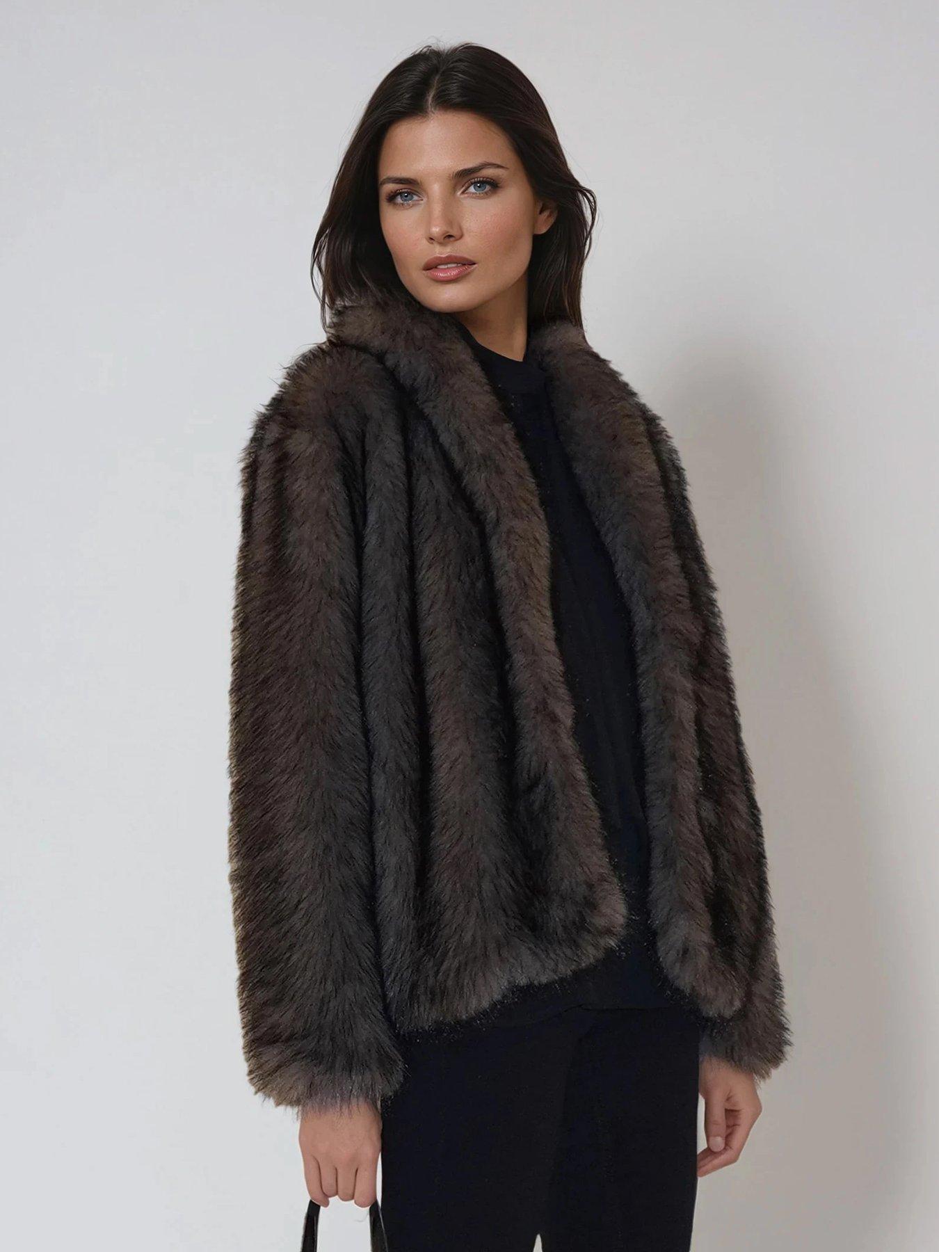 Image 6 of 6 of Religion Short Luna Faux Fur Coat - Brown
