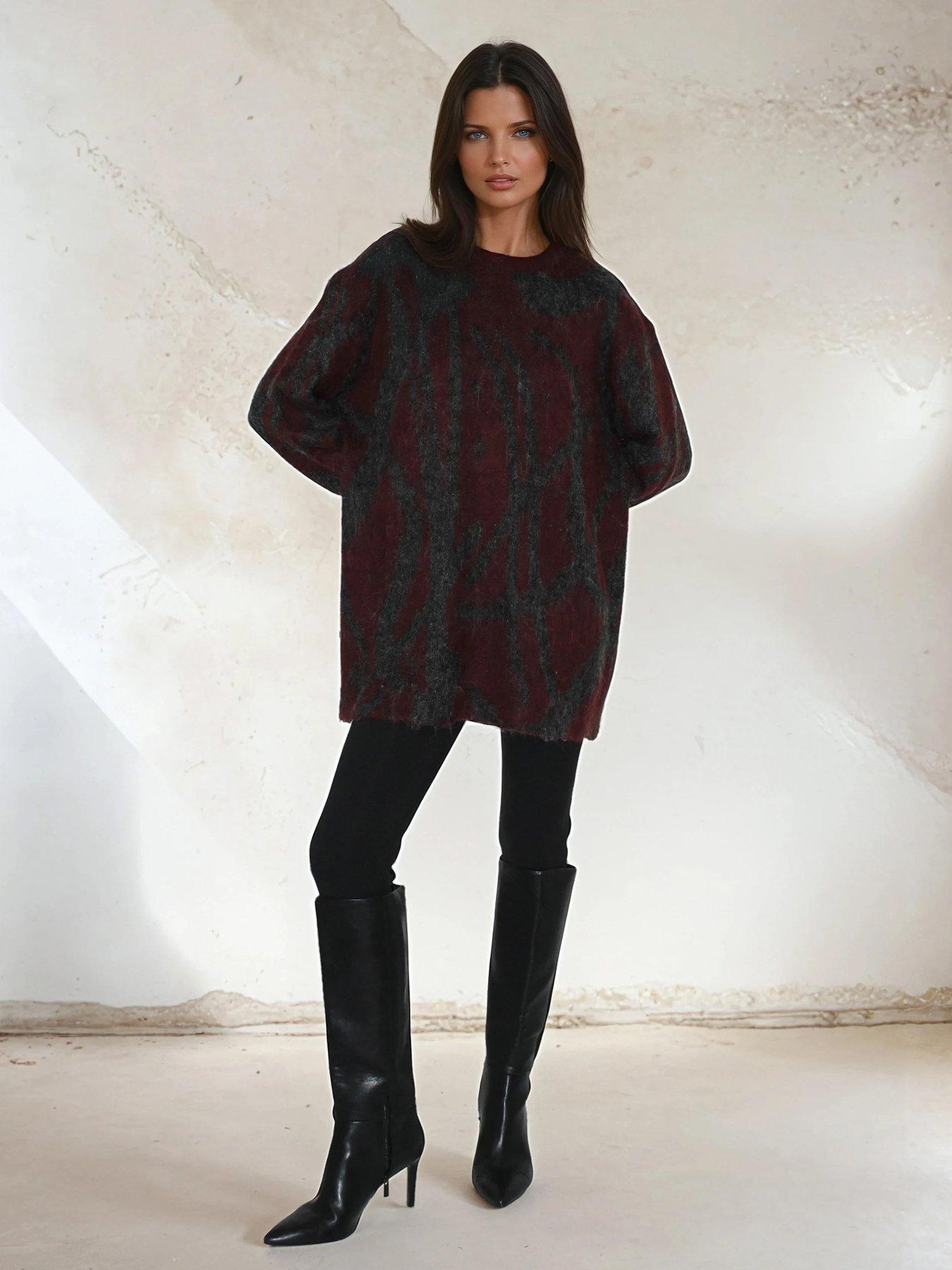 Image 1 of 6 of Religion Maya Zip Through Abstract Stripe Jacquard Cardigan - Grey