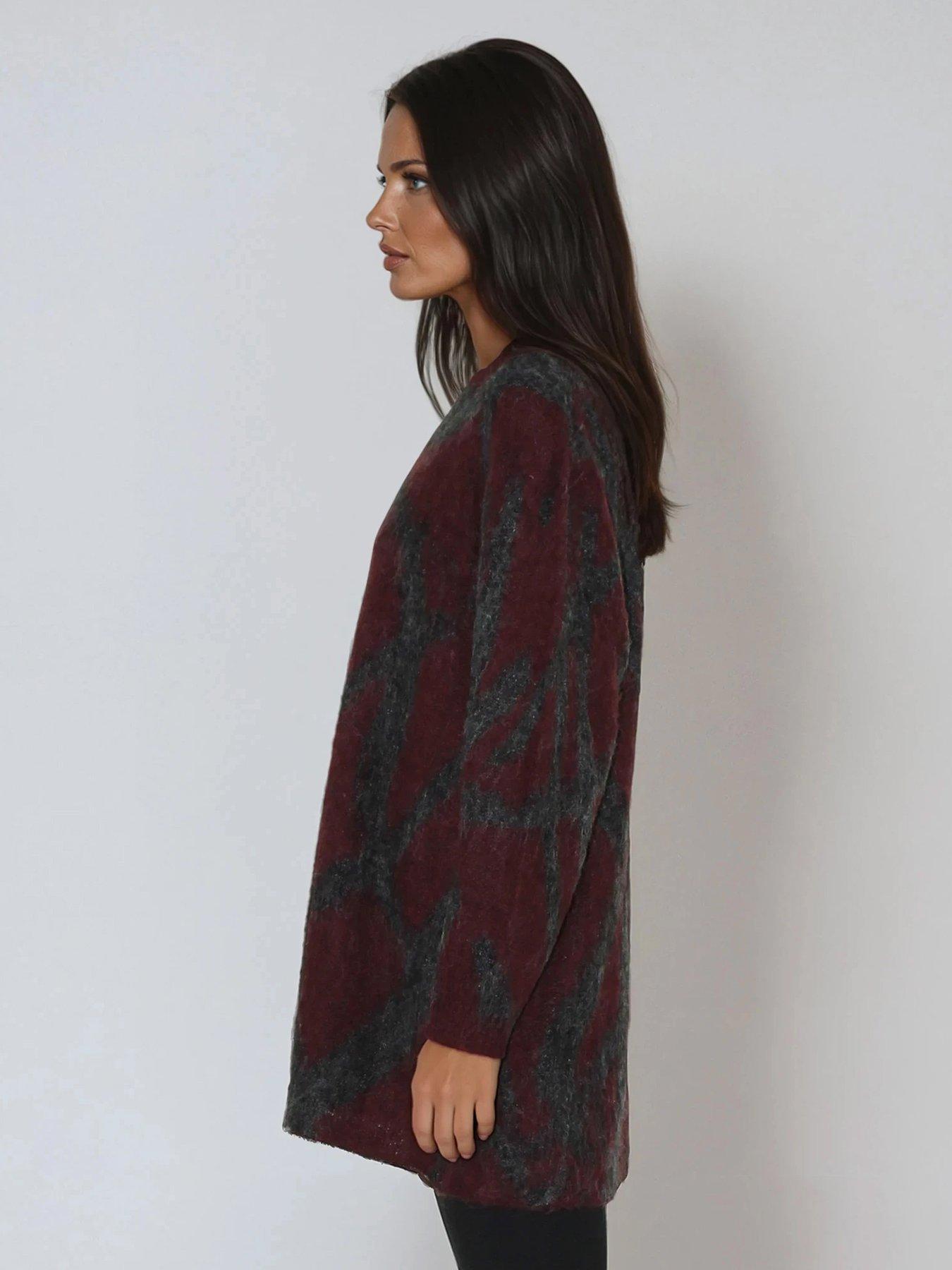 Image 5 of 6 of Religion Maya Zip Through Abstract Stripe Jacquard Cardigan - Grey