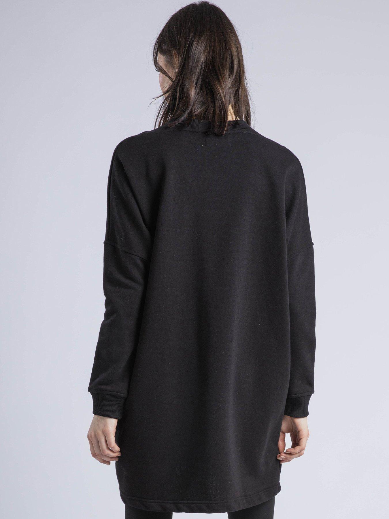 Image 2 of 6 of Religion Flora Embroidered Slogan Sweat Tunic Dress - Black