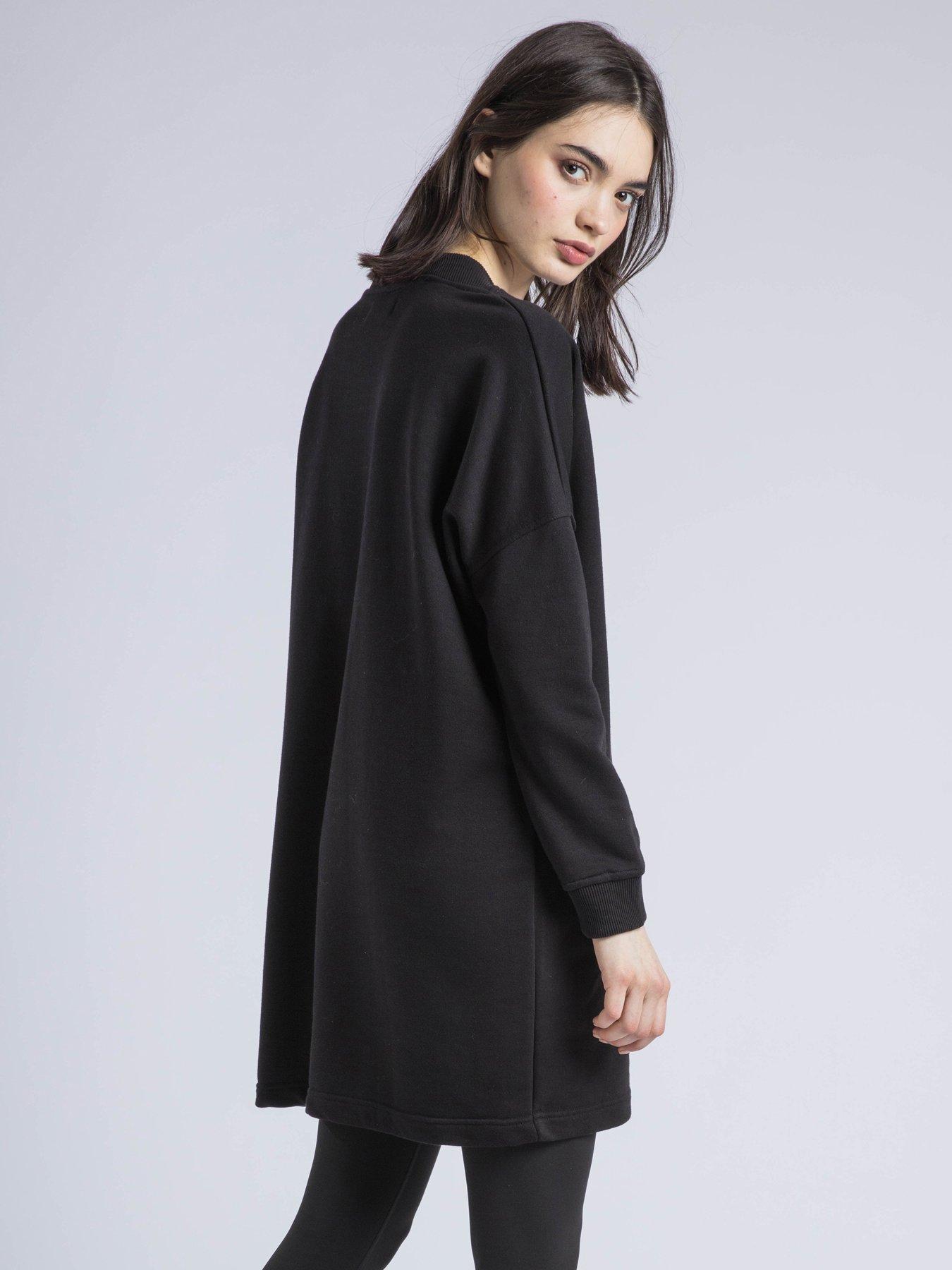 Image 5 of 6 of Religion Flora Embroidered Slogan Sweat Tunic Dress - Black